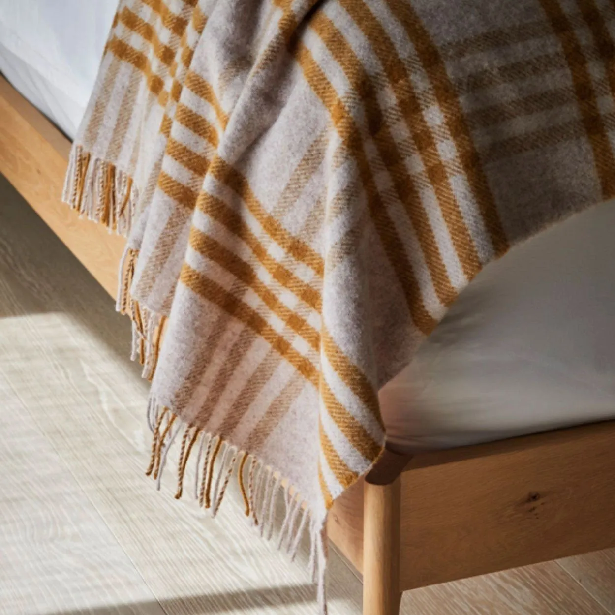 Extra Large Throw in 100% Wool - Hex Check - English Mustard (150x240cm) *Returning 2025