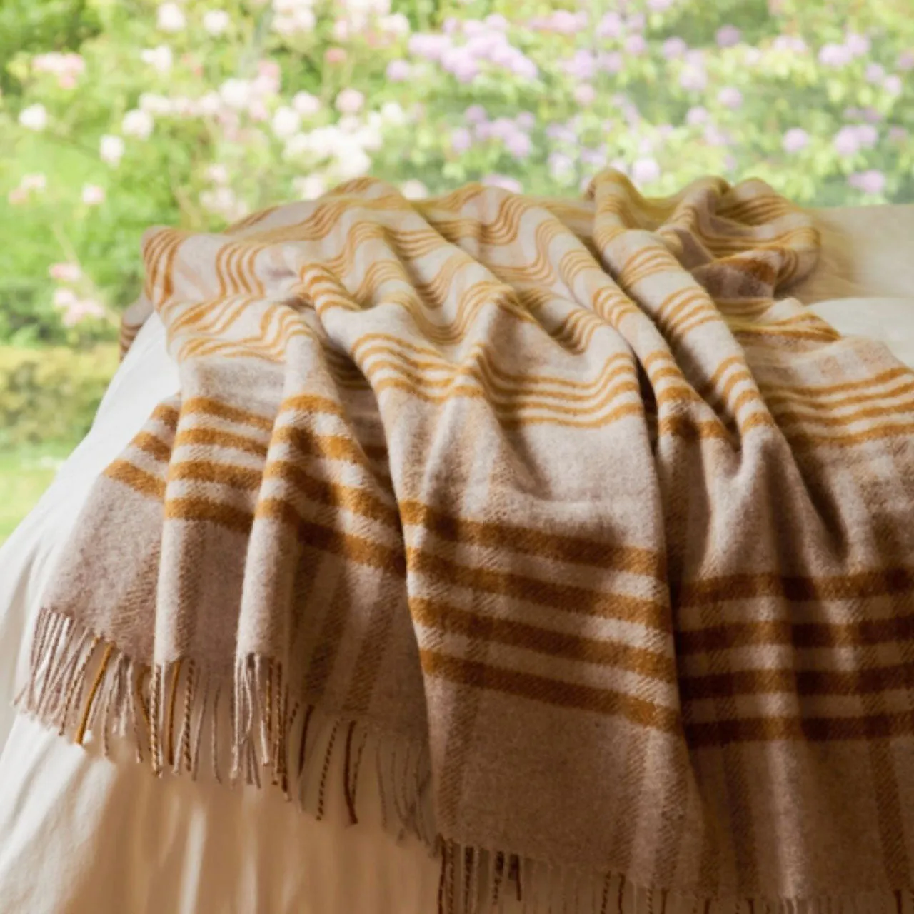 Extra Large Throw in 100% Wool - Hex Check - English Mustard (150x240cm) *Returning 2025