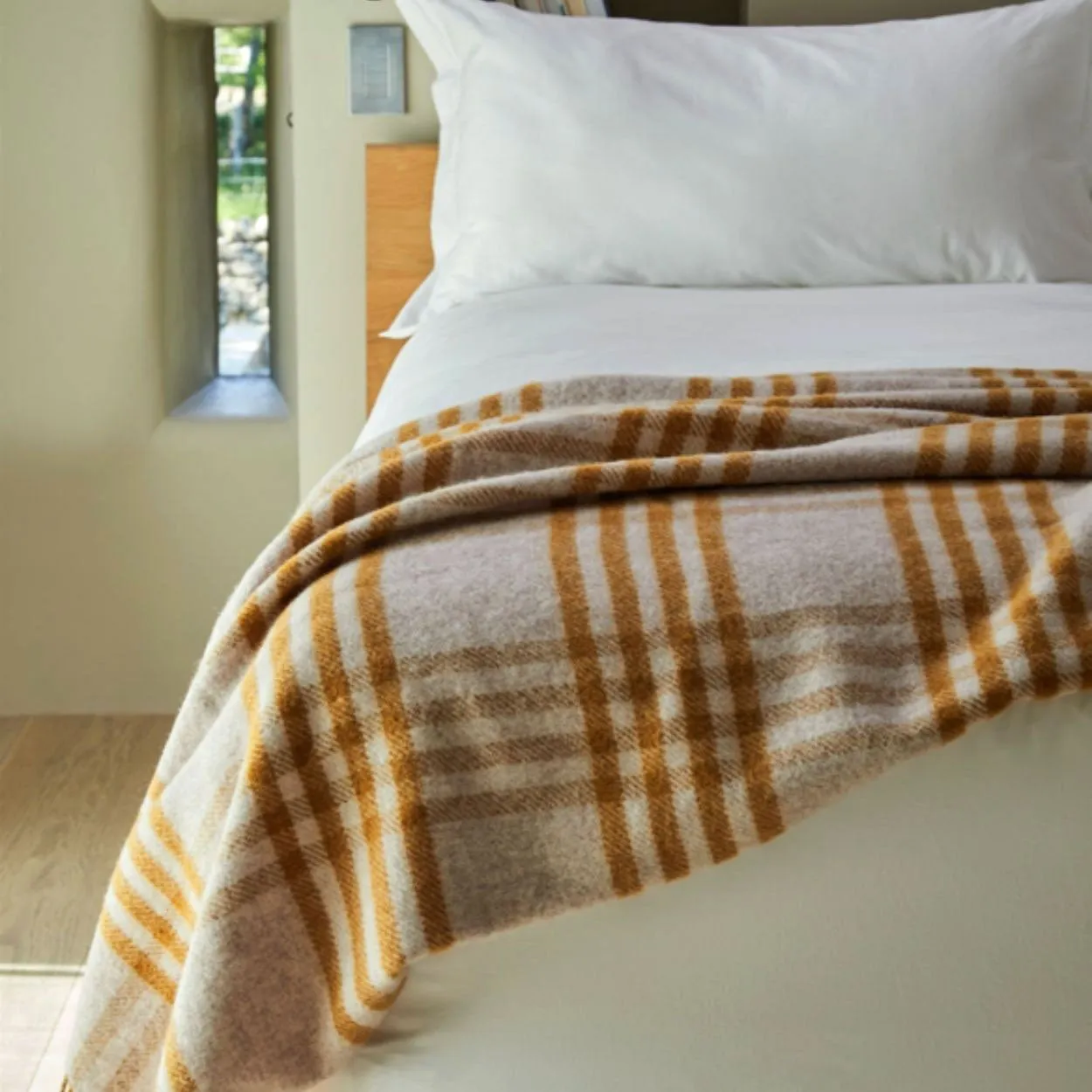 Extra Large Throw in 100% Wool - Hex Check - English Mustard (150x240cm) *Returning 2025