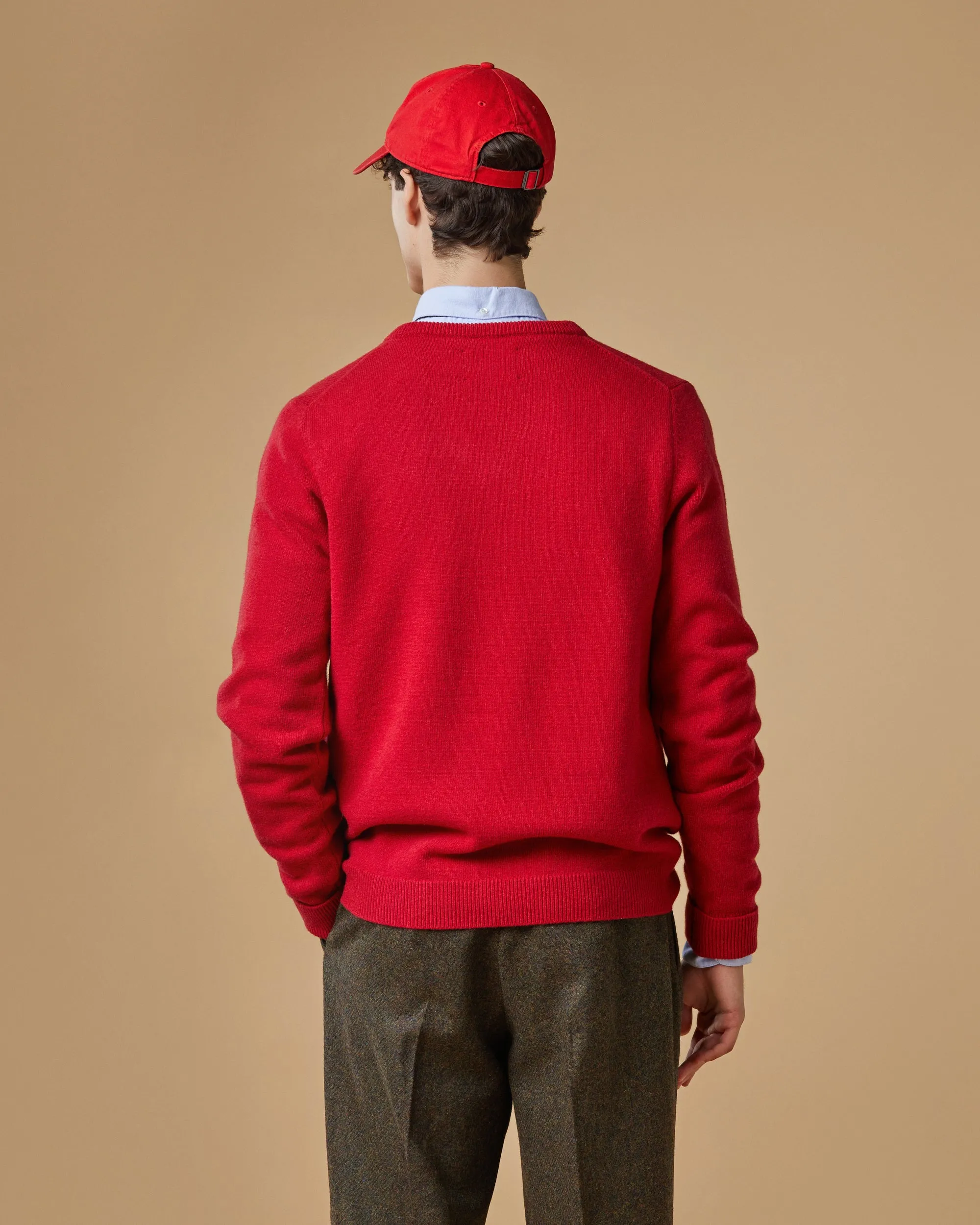 Extrafine Merino Wool V-Neck - Red