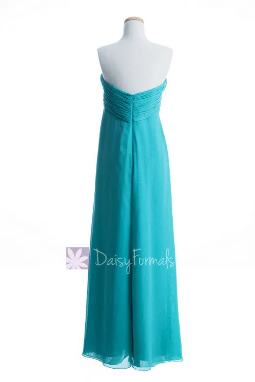 Fabulous Long Chiffon Prom Dress Sweetheart Teal Bridesmaid Dress(BM7712)
