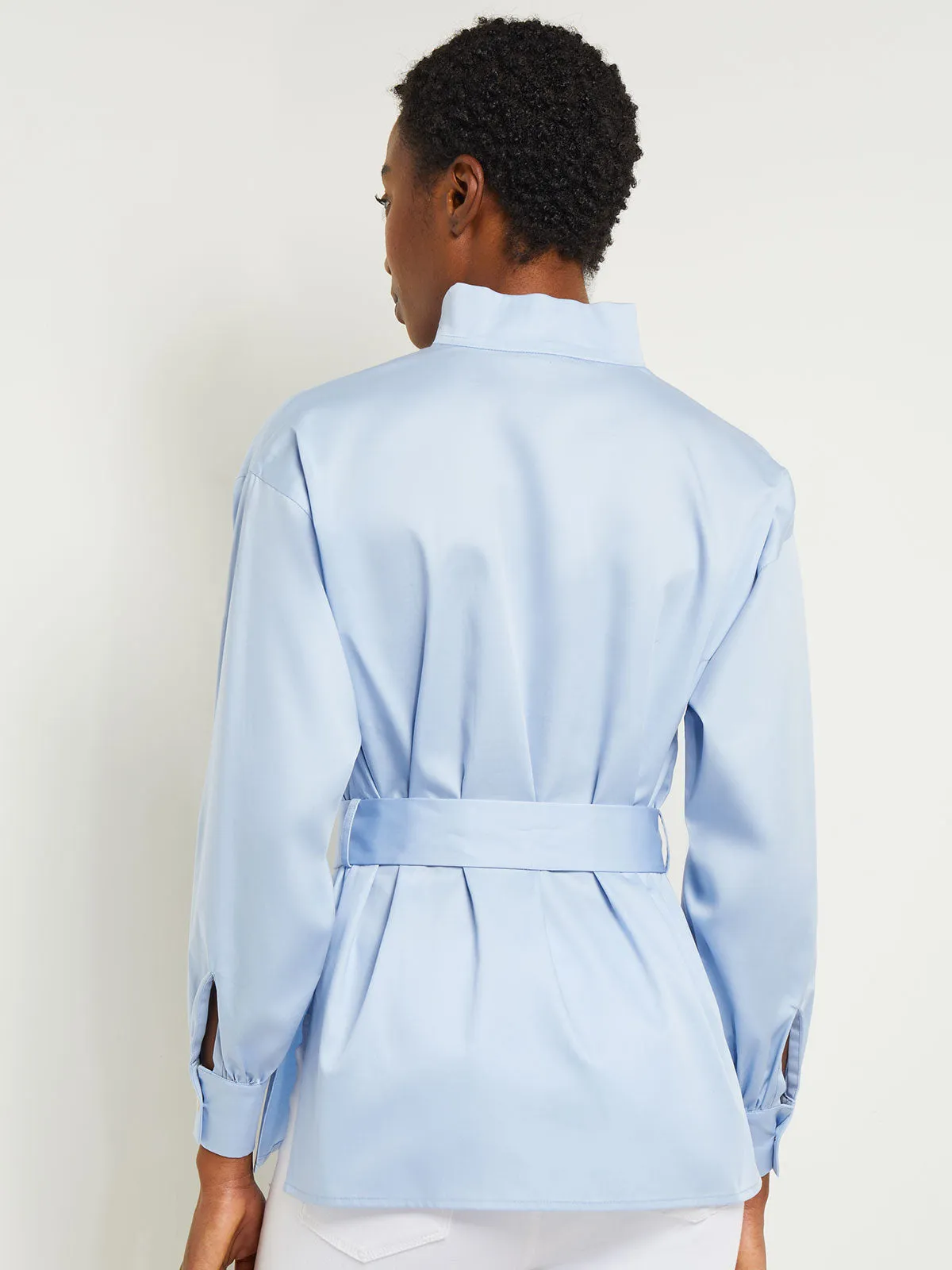 Funnel Neck Belted Cotton Blouse