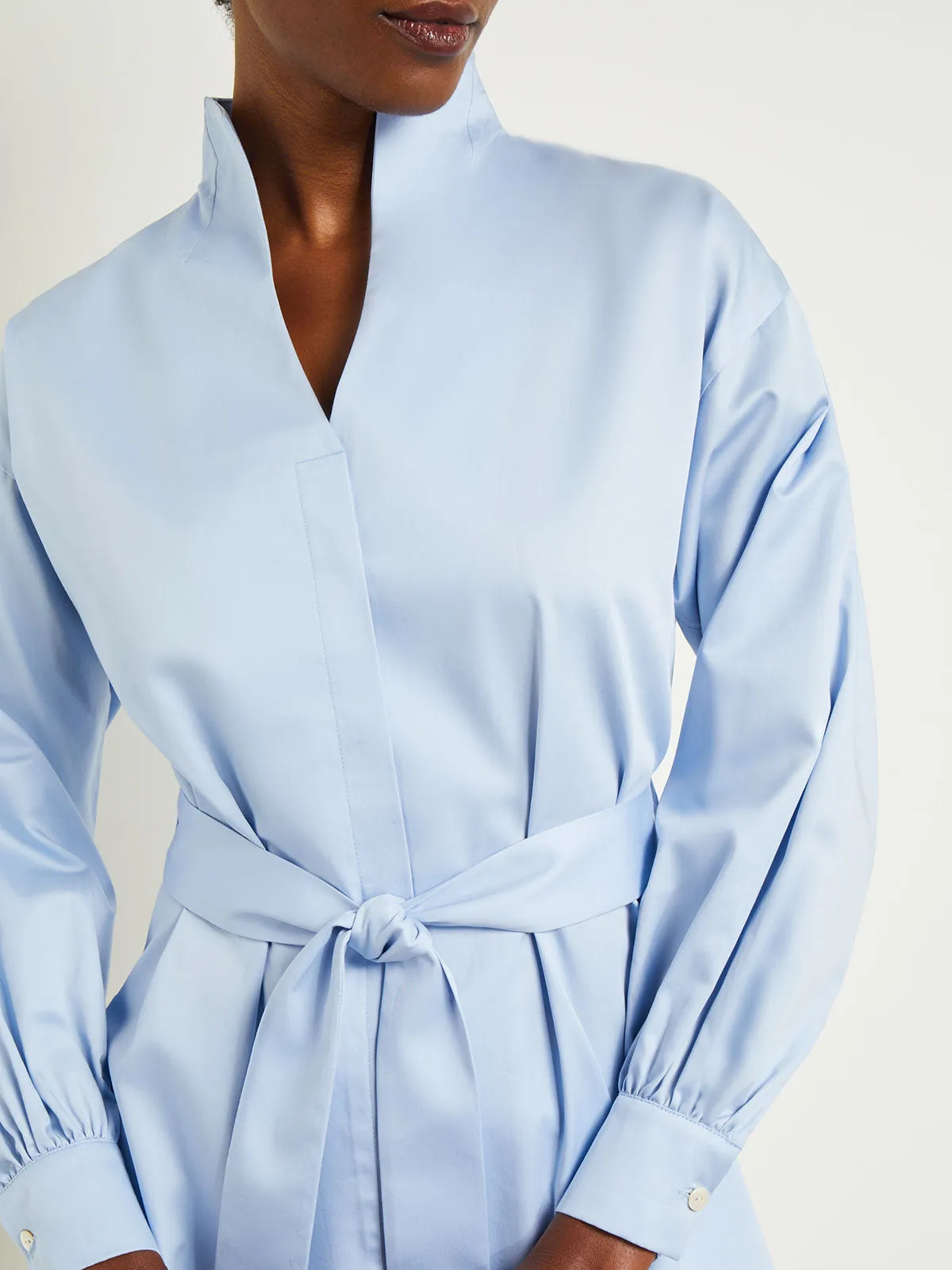 Funnel Neck Belted Cotton Blouse