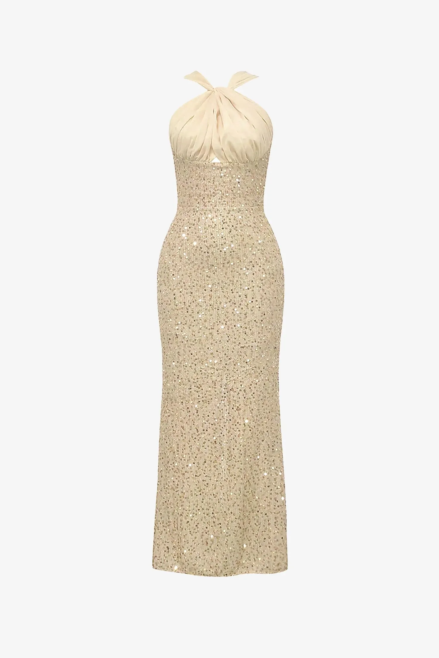 Gold Sequin Halter Maxi Dress