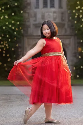 Gold Sequins V Back & Bow Plus Size Girls Dress