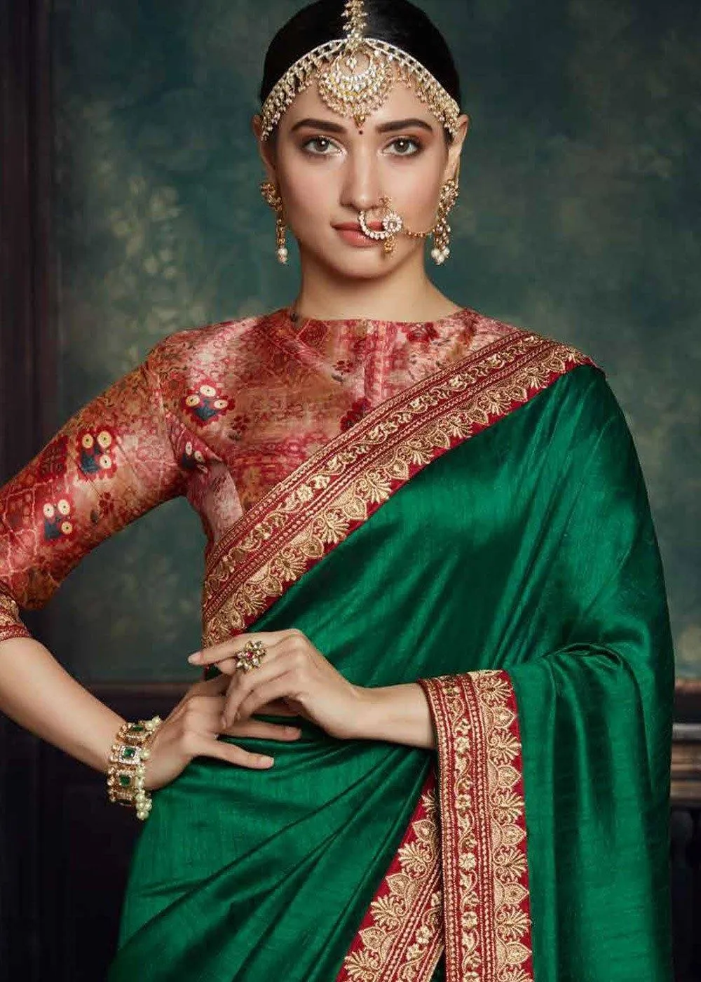 Green Rangoli Silk Saree With Blouse Piece
