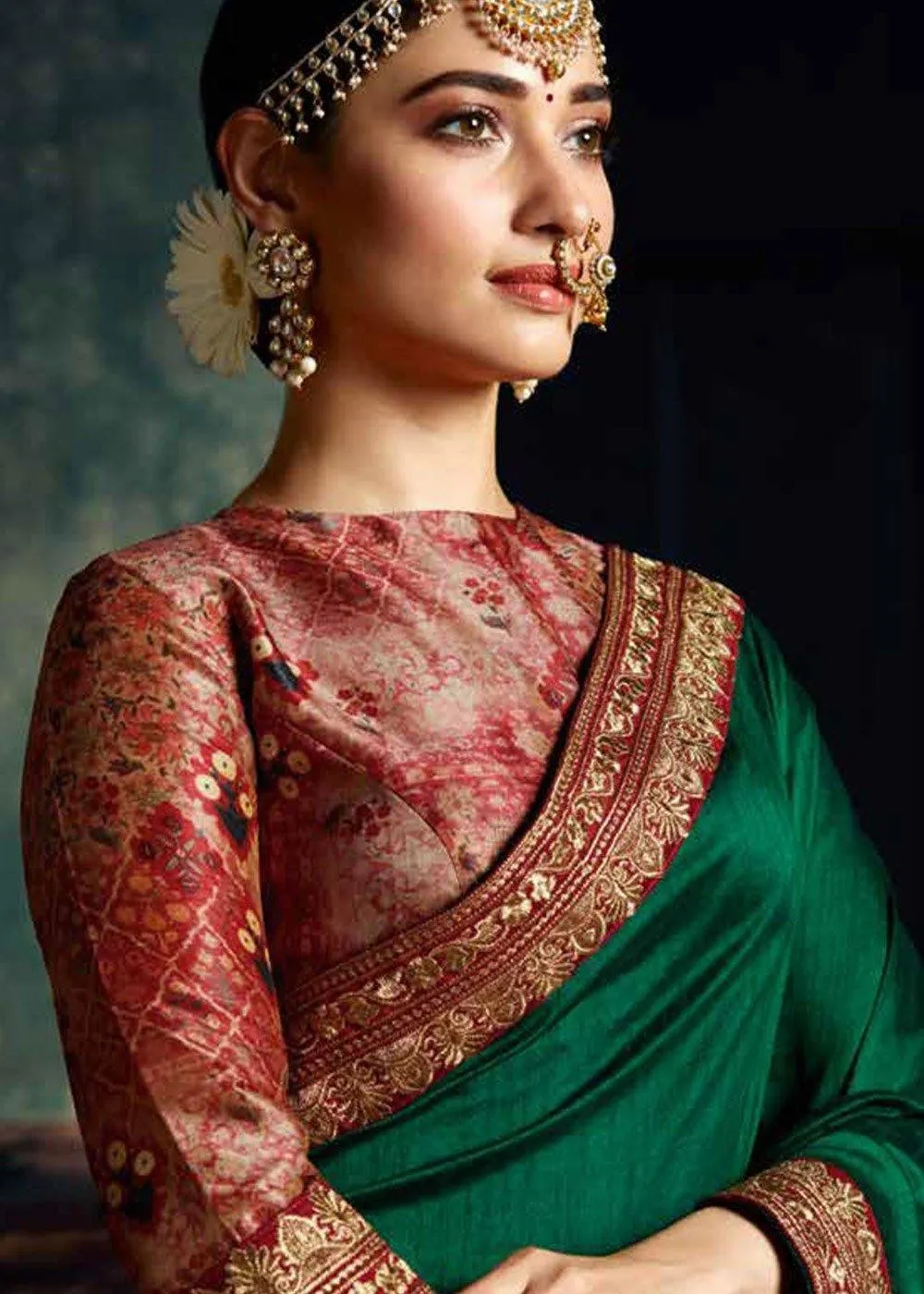 Green Rangoli Silk Saree With Blouse Piece