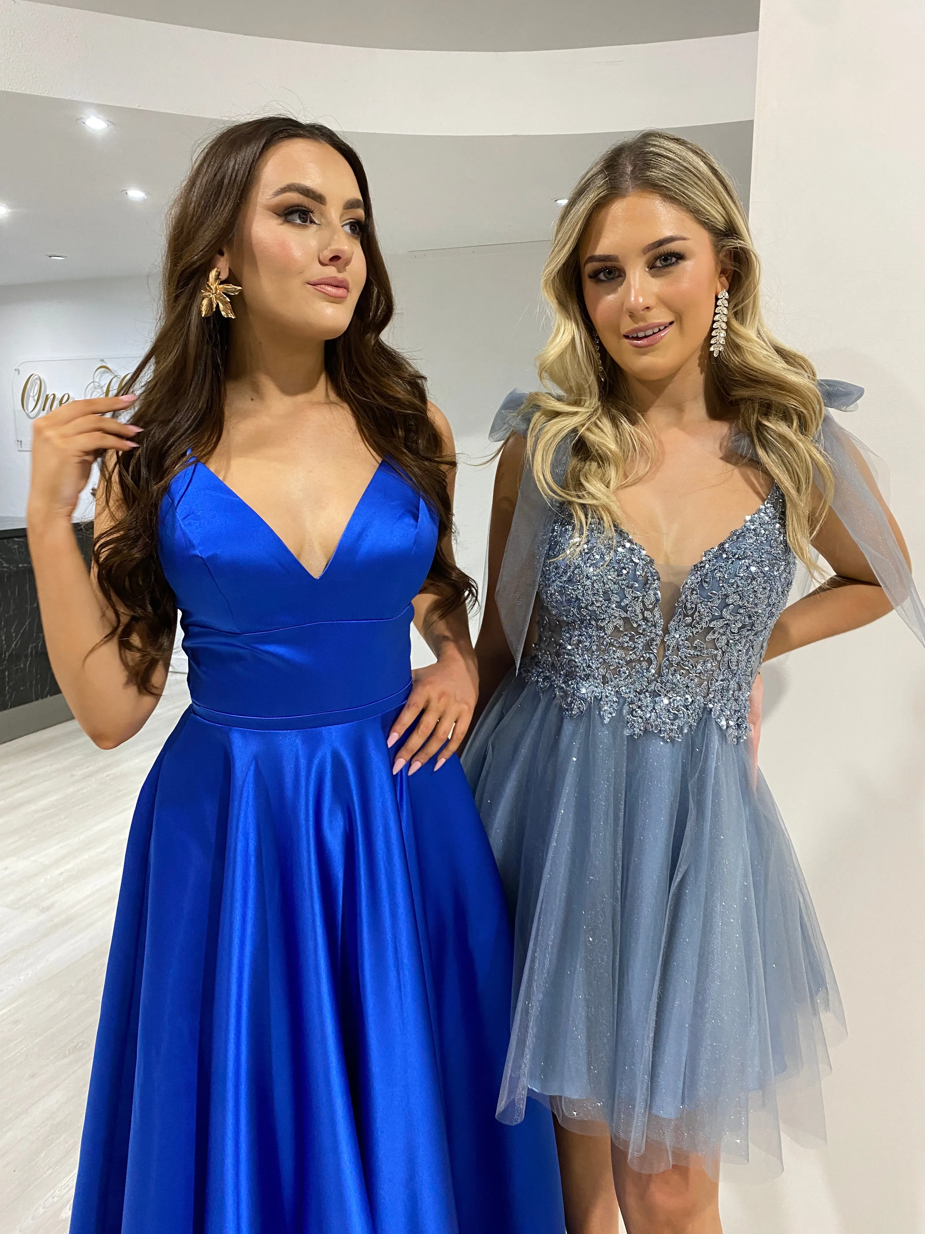 Honey Couture DALPHINE Smokey Blue Sequin Lace Tulle Frilly Party Dress