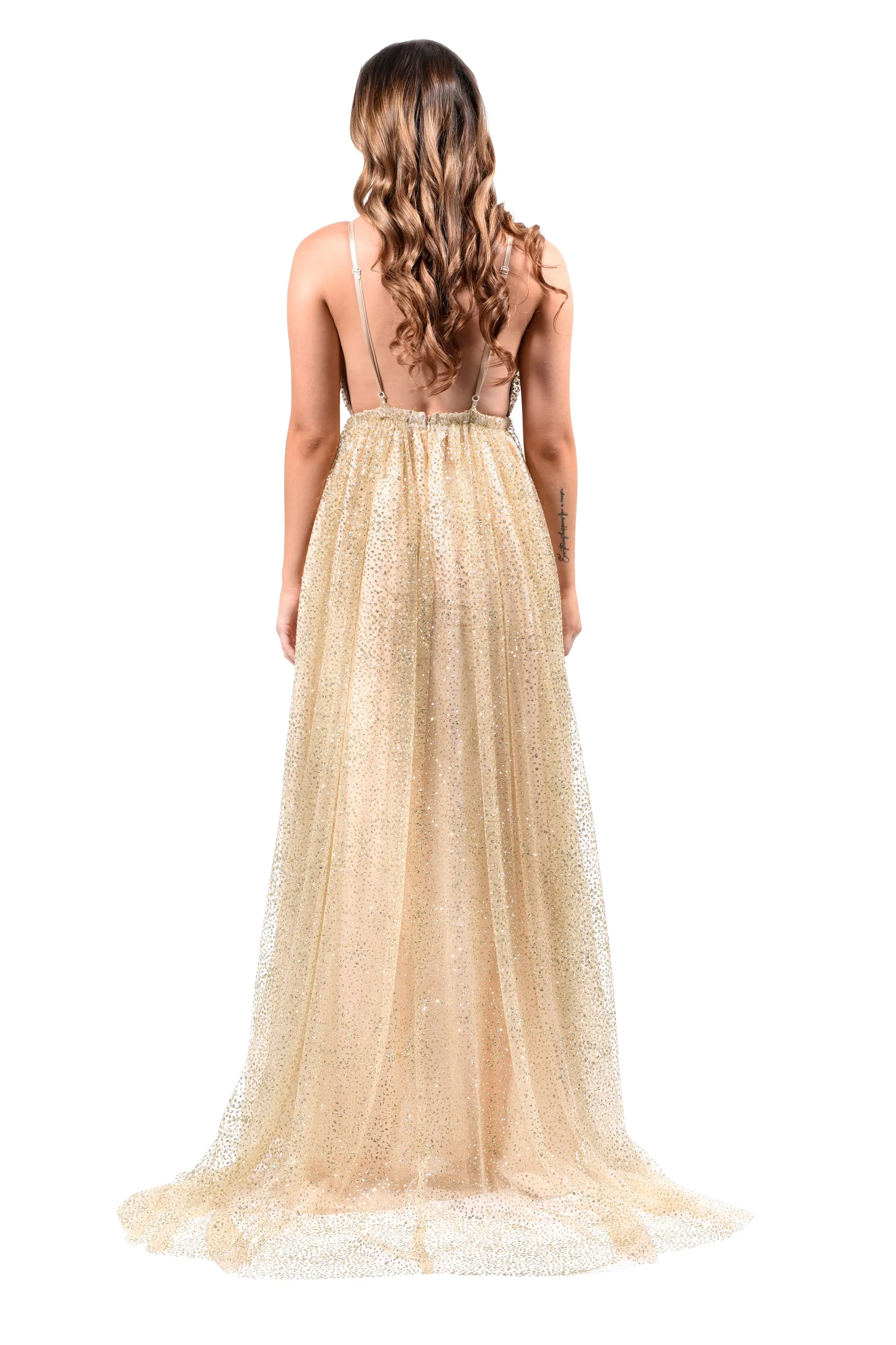 Honey Couture GEORGIA Gold Glitter Formal Gown