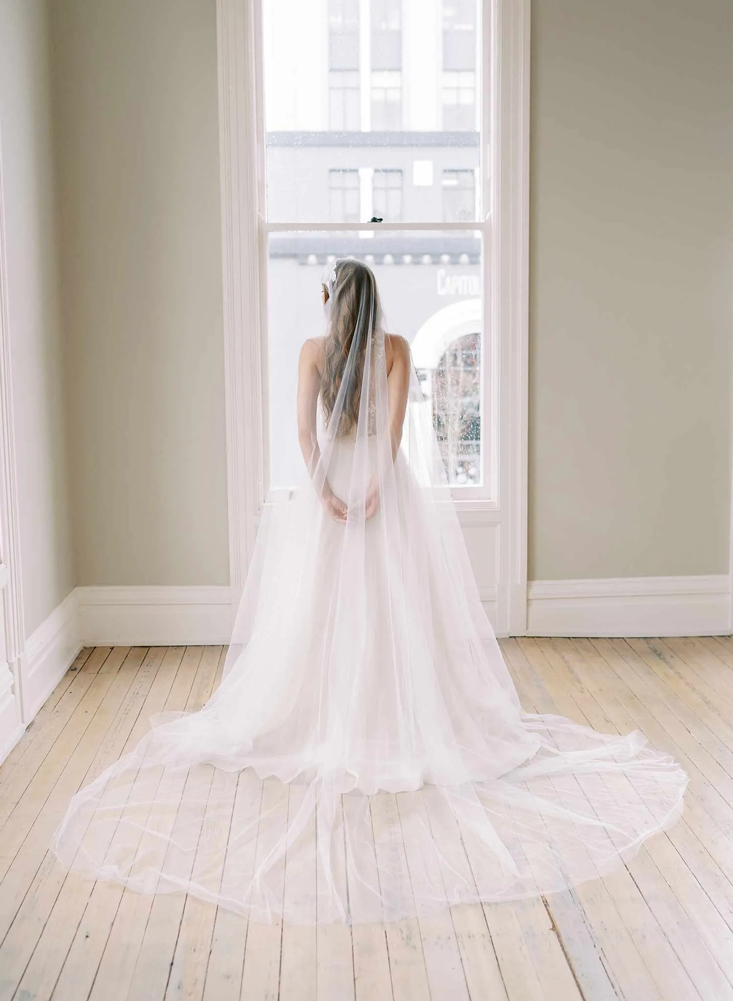 Iris blooms French lace Juliet veil with pearls - Style #2463