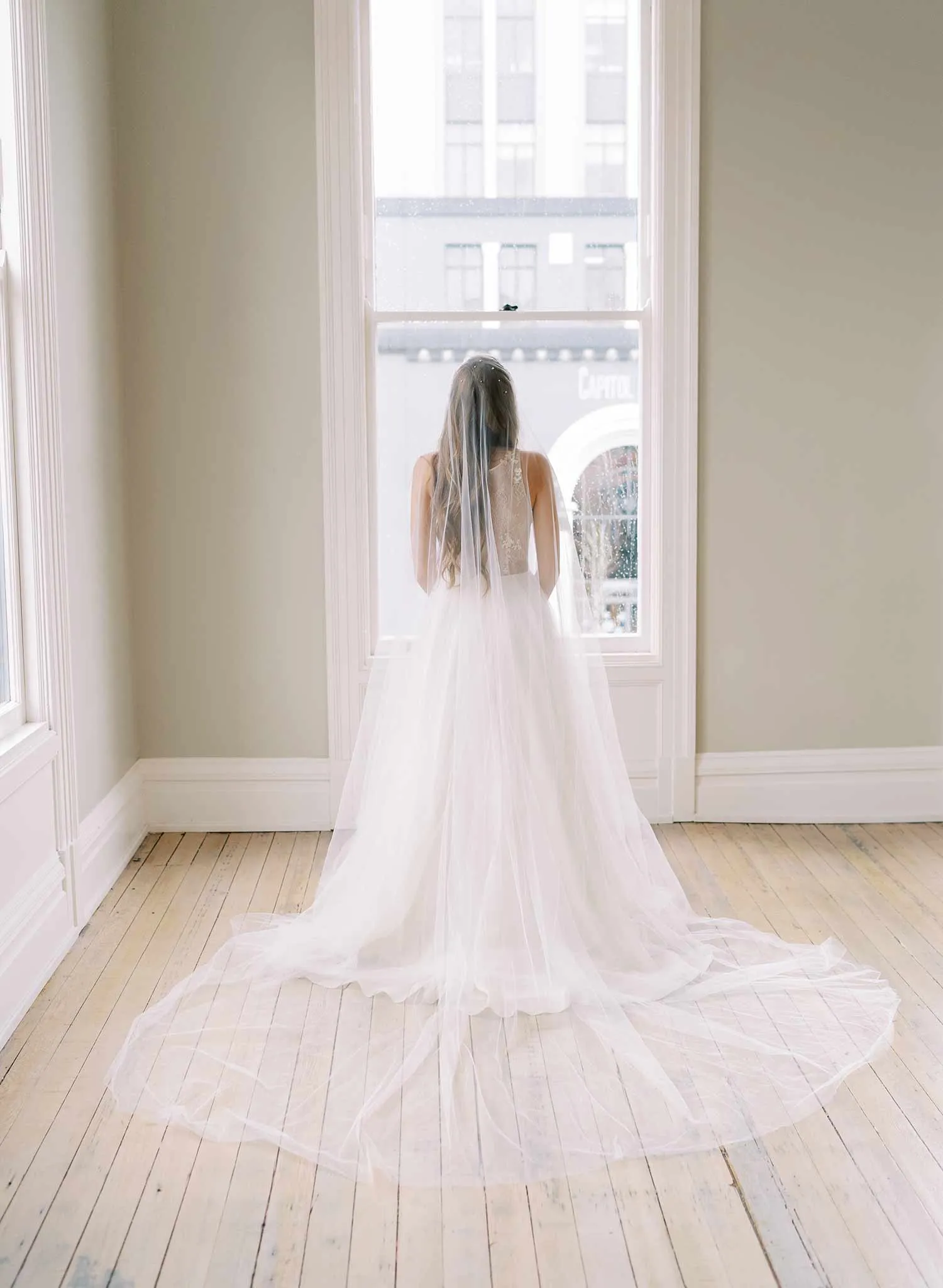 Iris blooms French lace Juliet veil with pearls - Style #2463