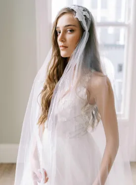 Iris blooms French lace Juliet veil with pearls - Style #2463