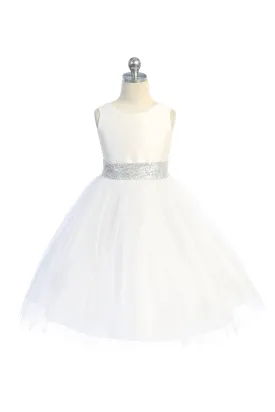Ivory/Silver Sequins V Back & Bow Plus Size Girls Dress