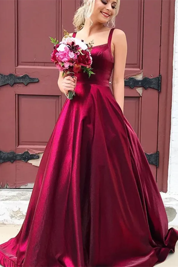 Kateprom A line Long Taffeta Spaghetti Straps Prom Dresses With Pockets KPP1445