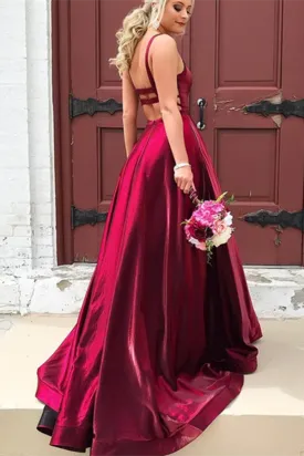 Kateprom A line Long Taffeta Spaghetti Straps Prom Dresses With Pockets KPP1445