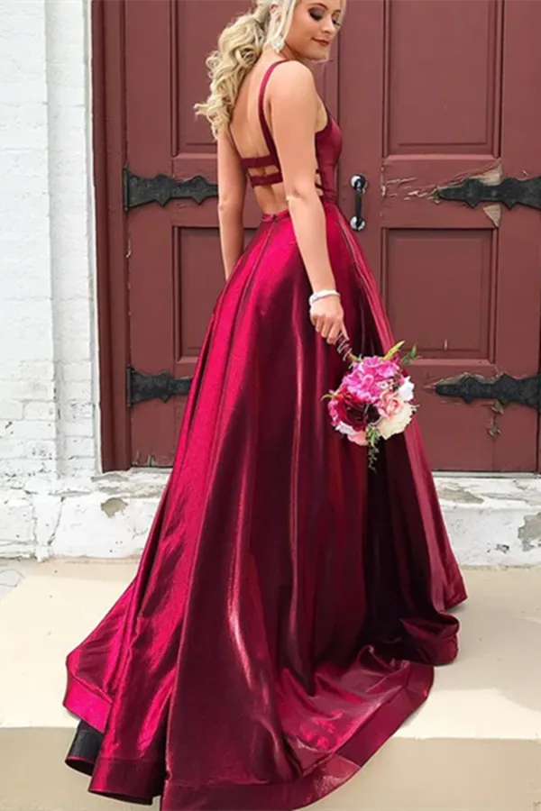 Kateprom A line Long Taffeta Spaghetti Straps Prom Dresses With Pockets KPP1445