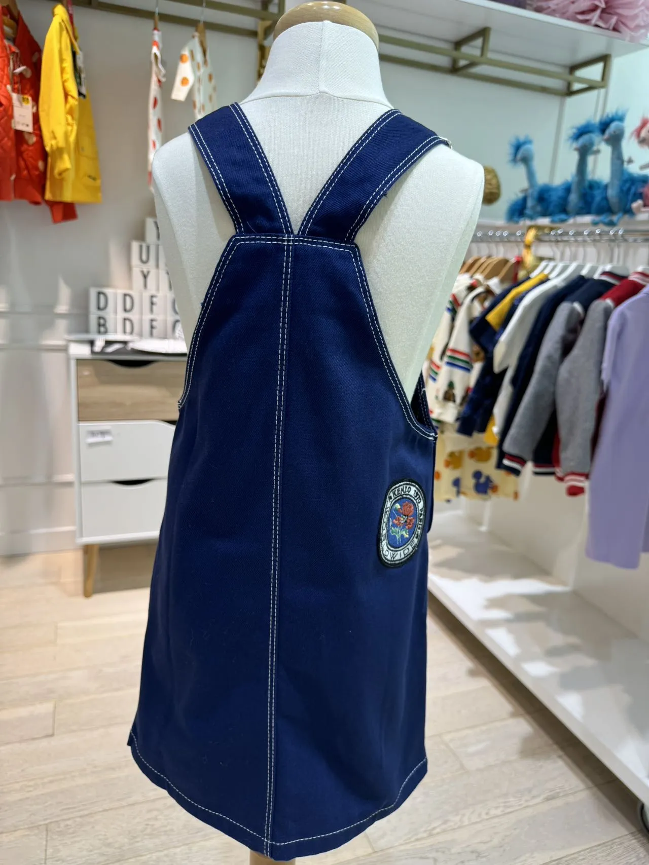 Kenzo Girls Navy Blue Cotton Dungaree Dress