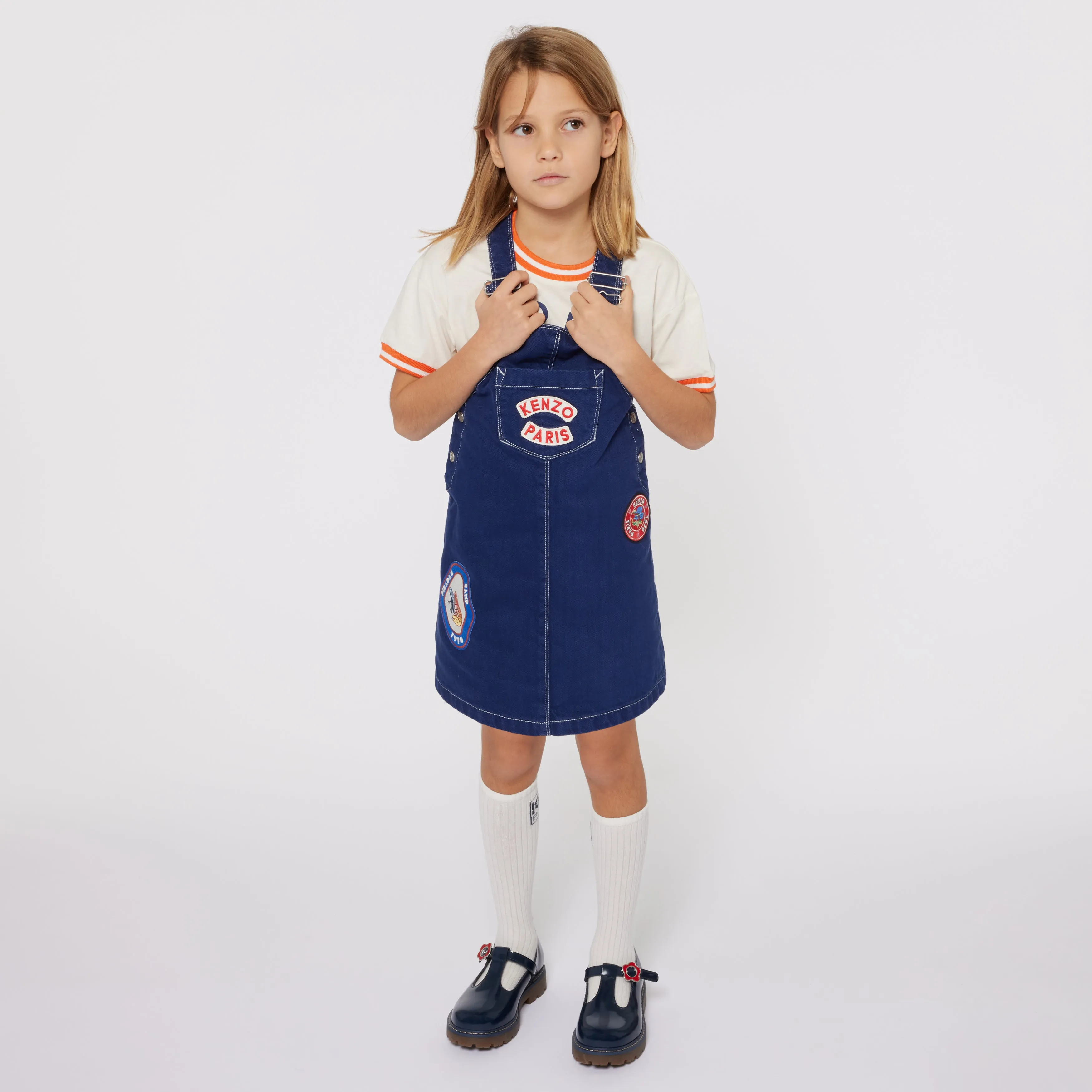 Kenzo Girls Navy Blue Cotton Dungaree Dress