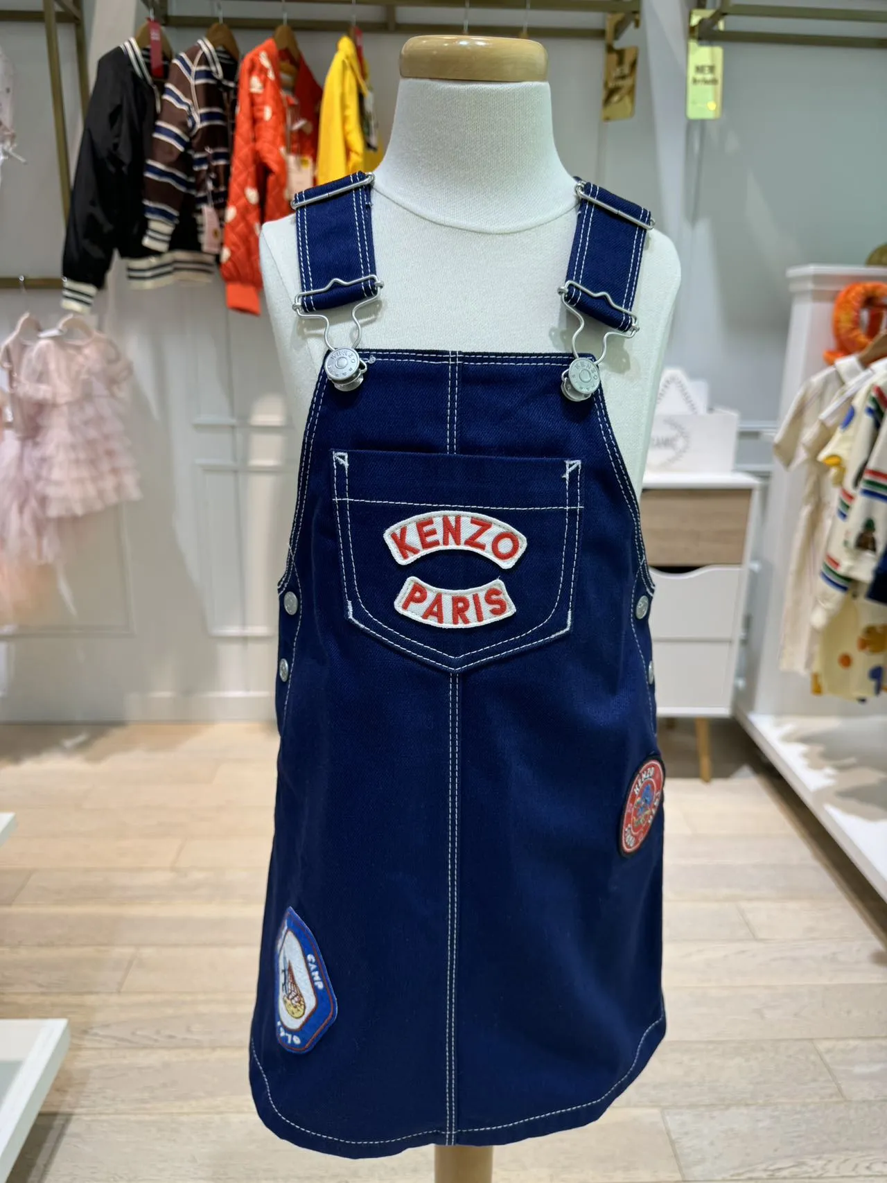 Kenzo Girls Navy Blue Cotton Dungaree Dress