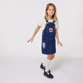 Kenzo Girls Navy Blue Cotton Dungaree Dress