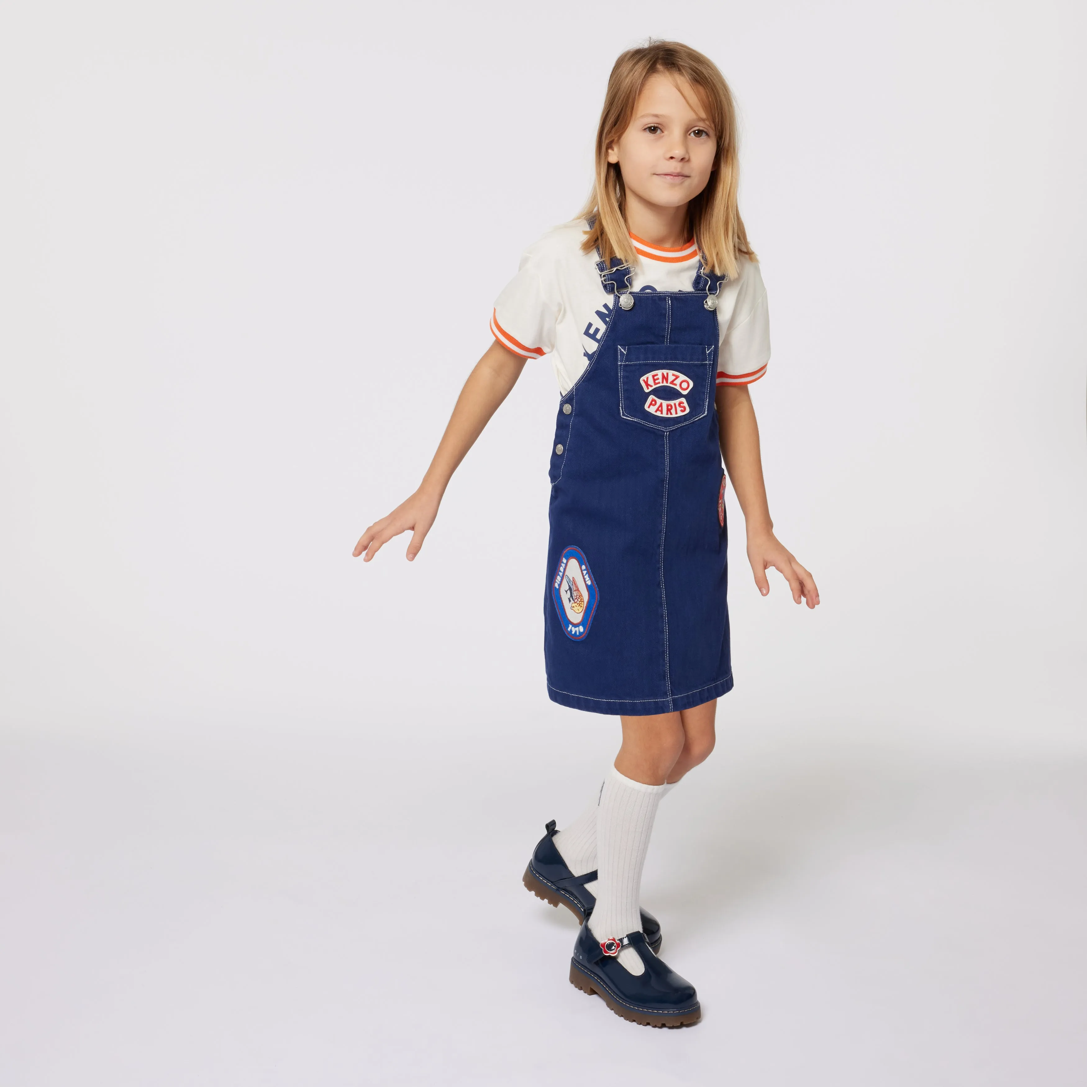 Kenzo Girls Navy Blue Cotton Dungaree Dress