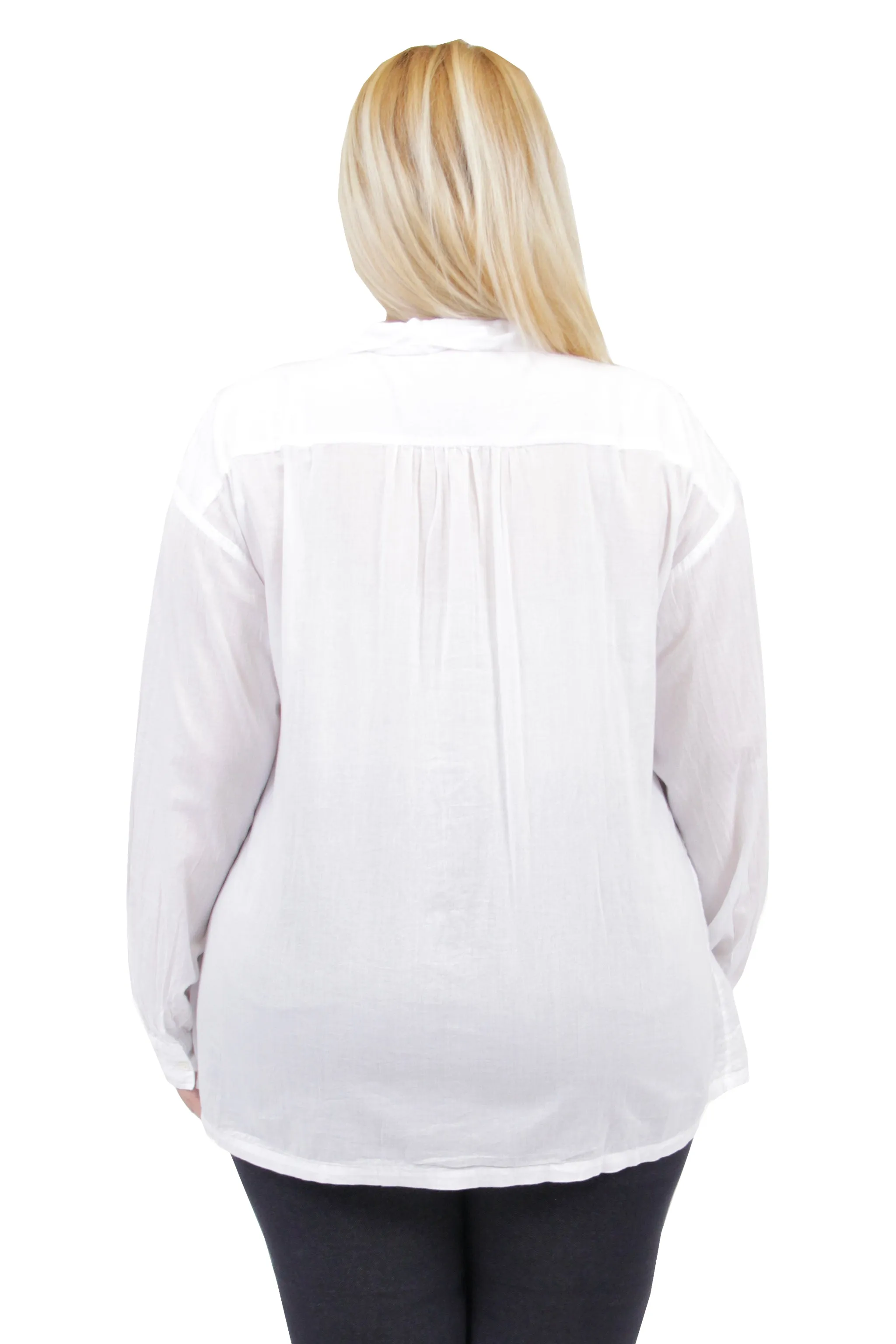 La Cera Plus Size White Puckered Button-up Top