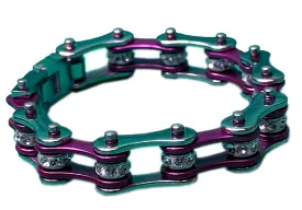 Ladies Two Tone Silver, Dark Purple and Silver Bike Chain Bracelet with White Crystal Centers