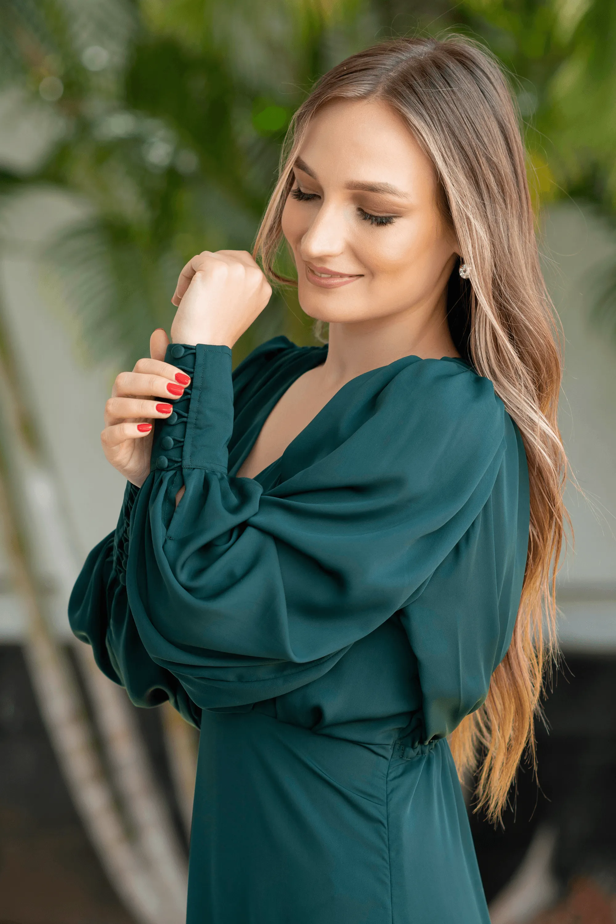 Layalina Dark Green Maxi Dress With Long Sleeves