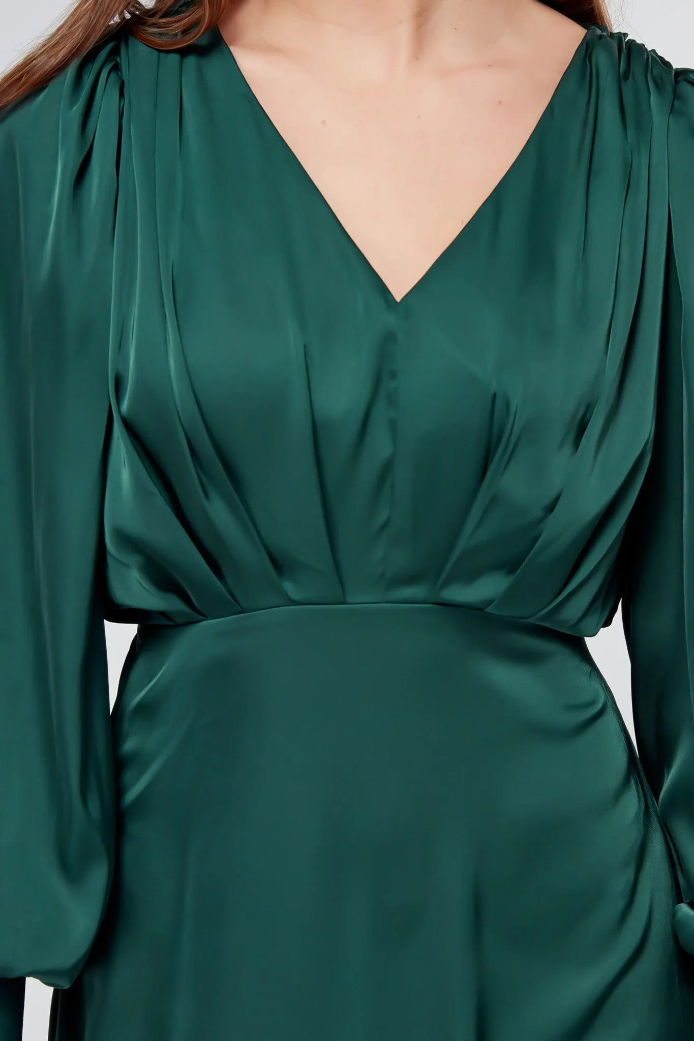 Layla Emerald Green Satin Maxi Dress With Long Sleeves