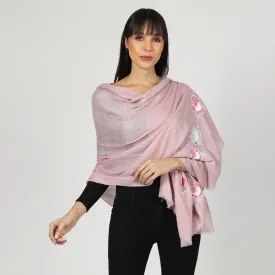 Light Pink Woolen Shawl, Fine Wool, Hand Embroidered Winter Shawl