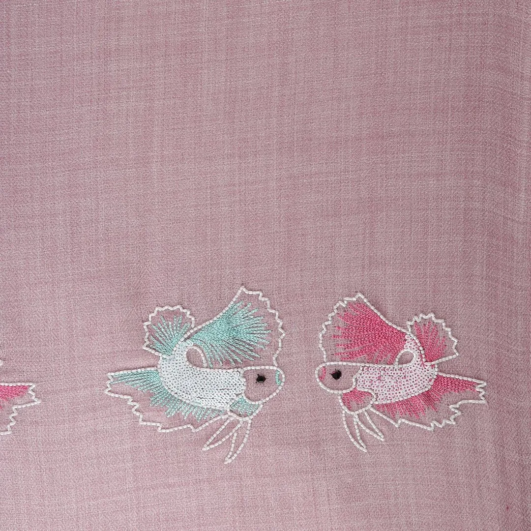 Light Pink Woolen Shawl, Fine Wool, Hand Embroidered Winter Shawl