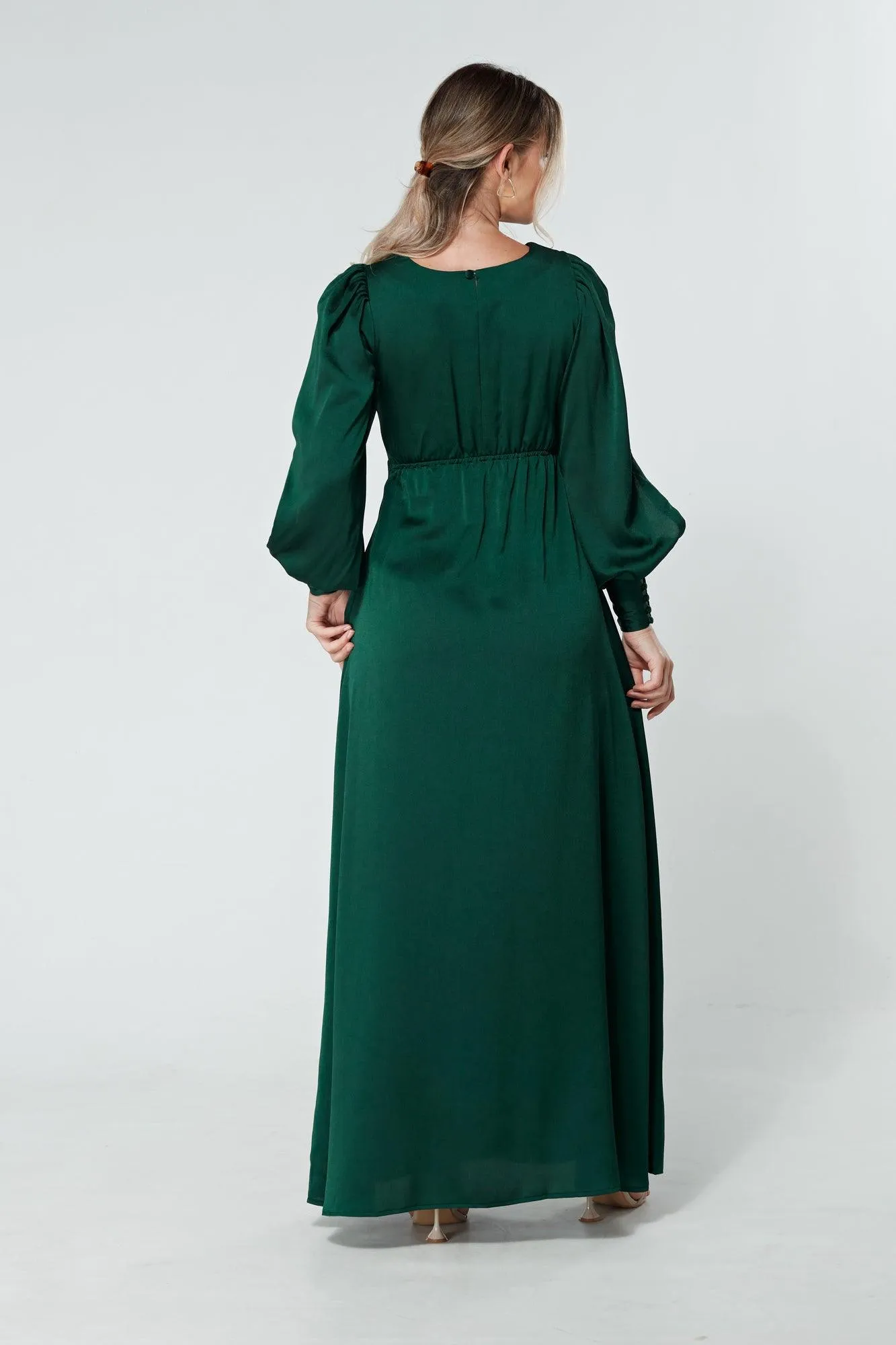 Lila Dark Green Knotted Front Soft Crepe Maxi Dress