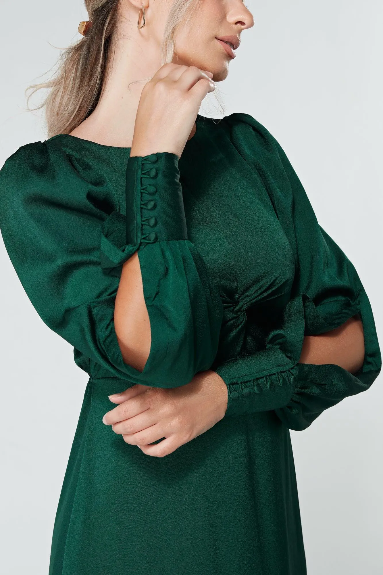 Lila Dark Green Knotted Front Soft Crepe Maxi Dress