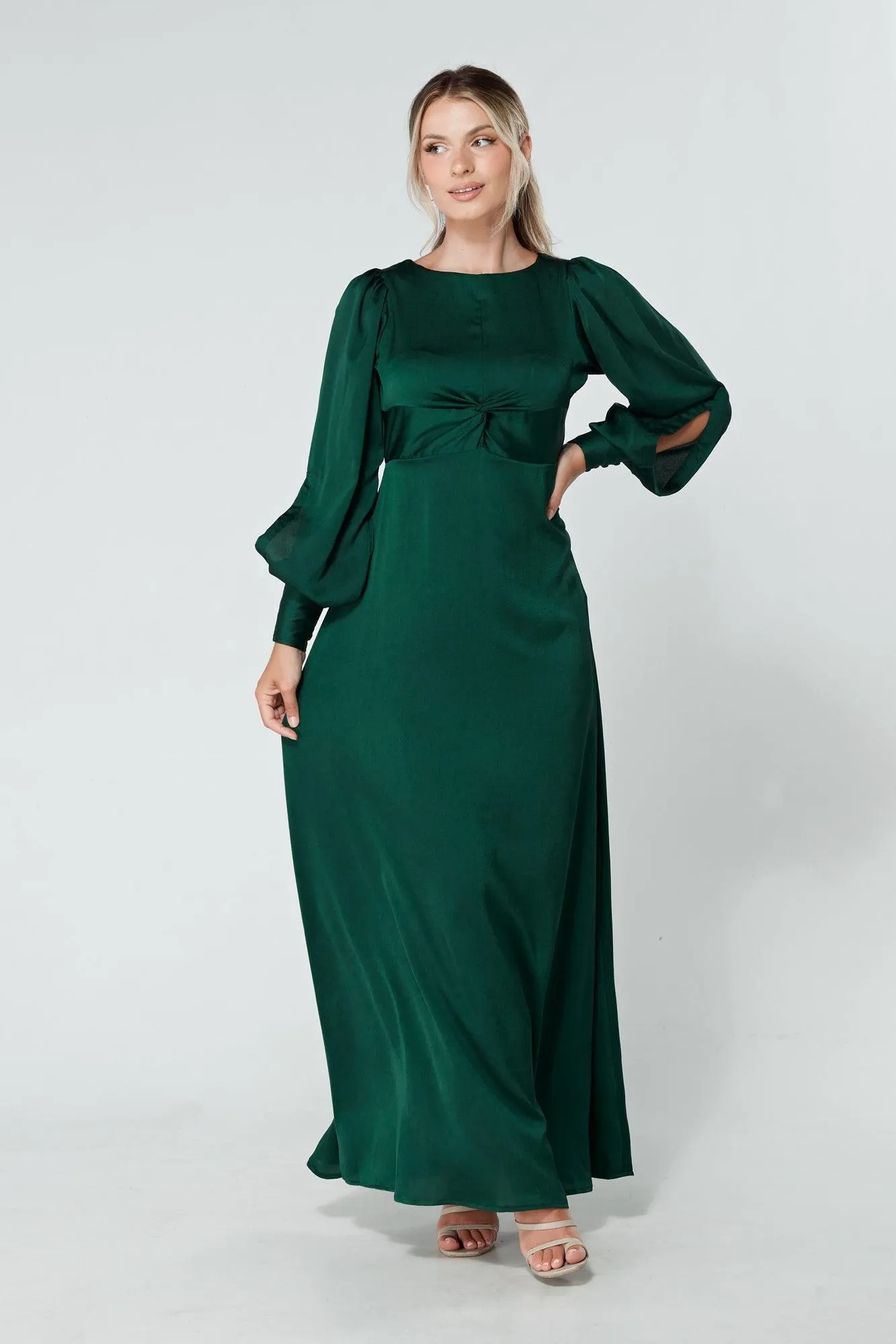 Lila Dark Green Knotted Front Soft Crepe Maxi Dress