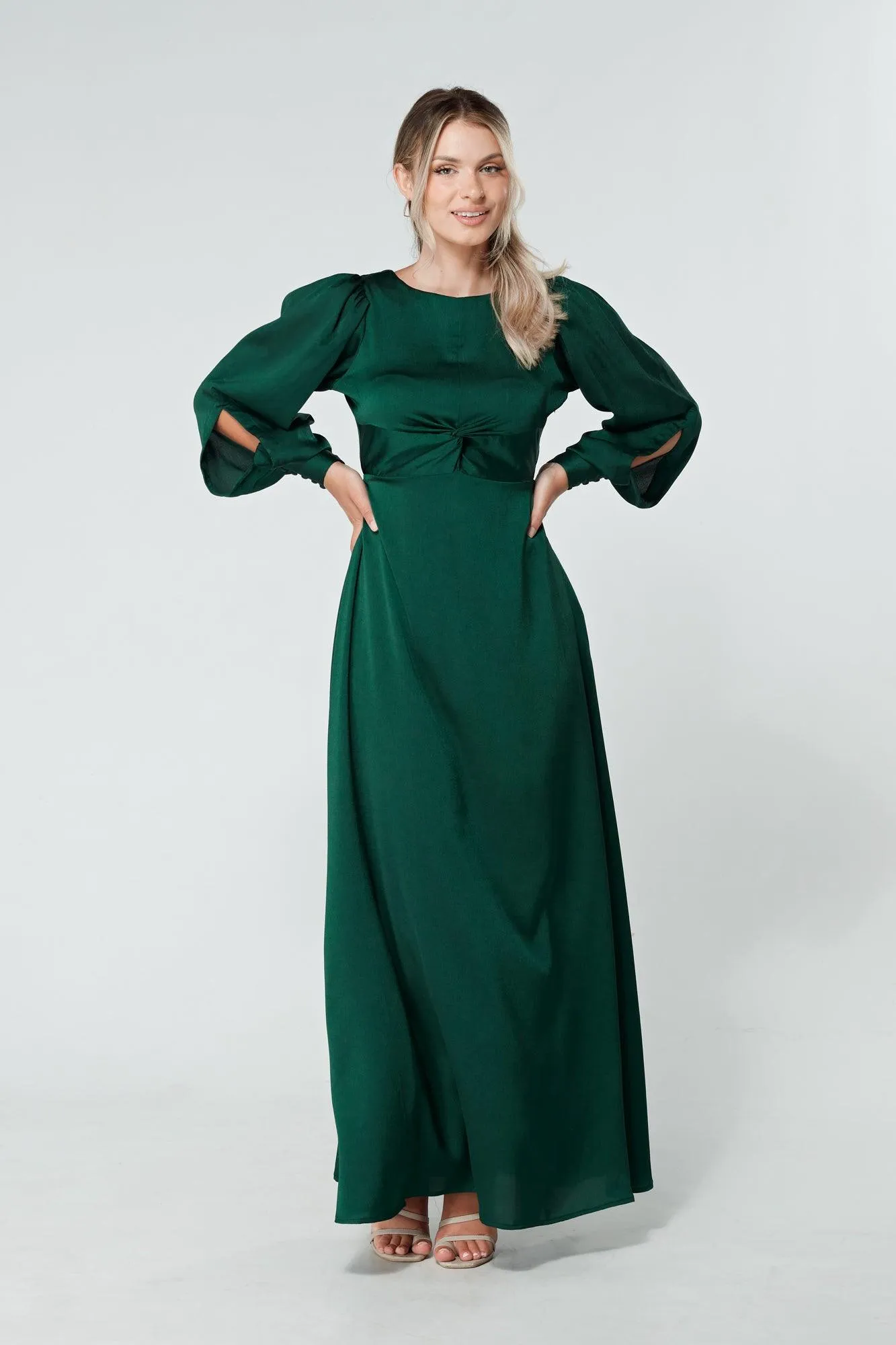 Lila Dark Green Knotted Front Soft Crepe Maxi Dress