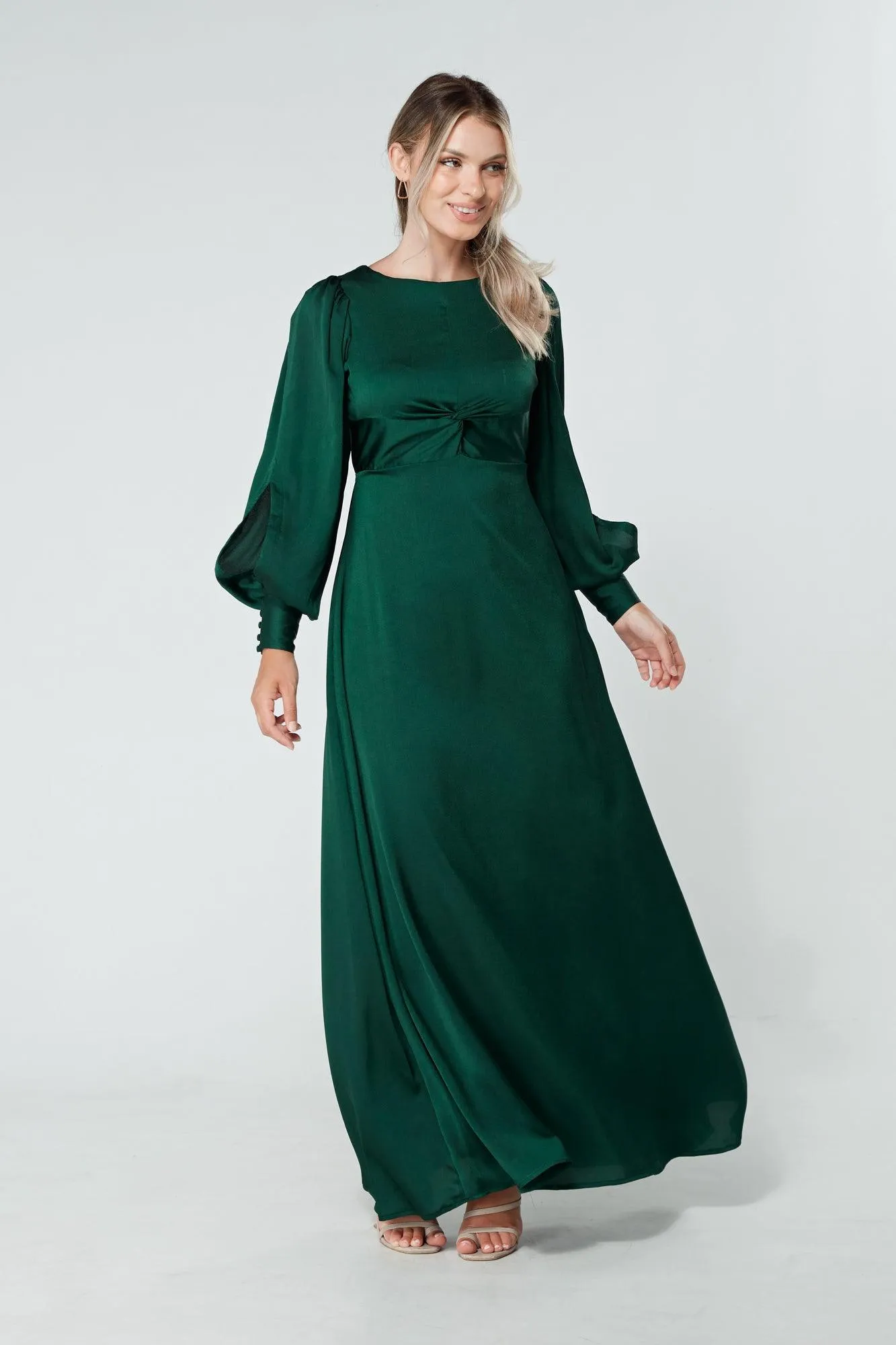 Lila Dark Green Knotted Front Soft Crepe Maxi Dress