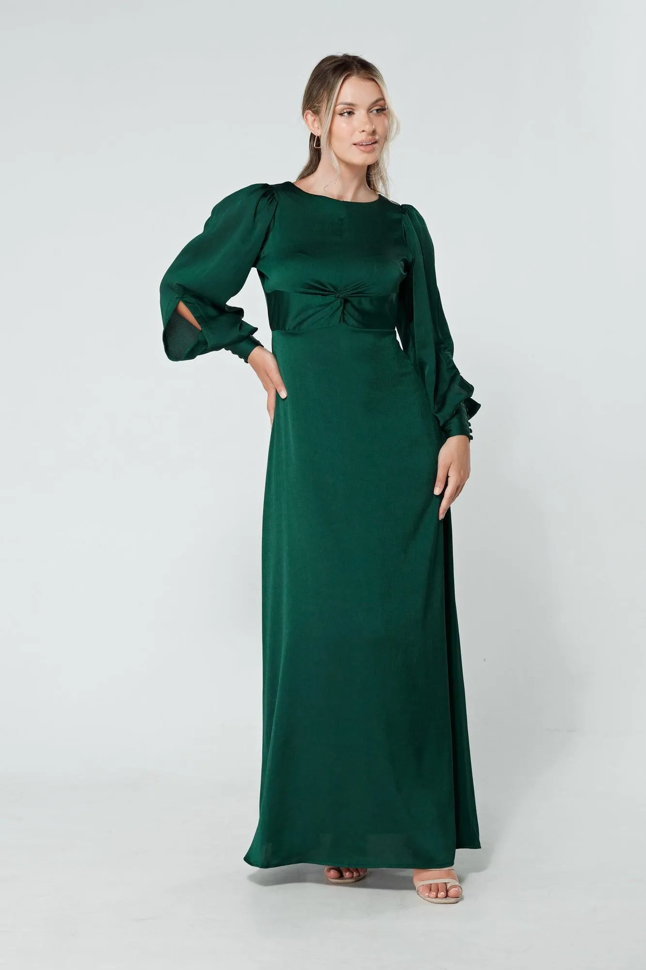 Lila Dark Green Knotted Front Soft Crepe Maxi Dress