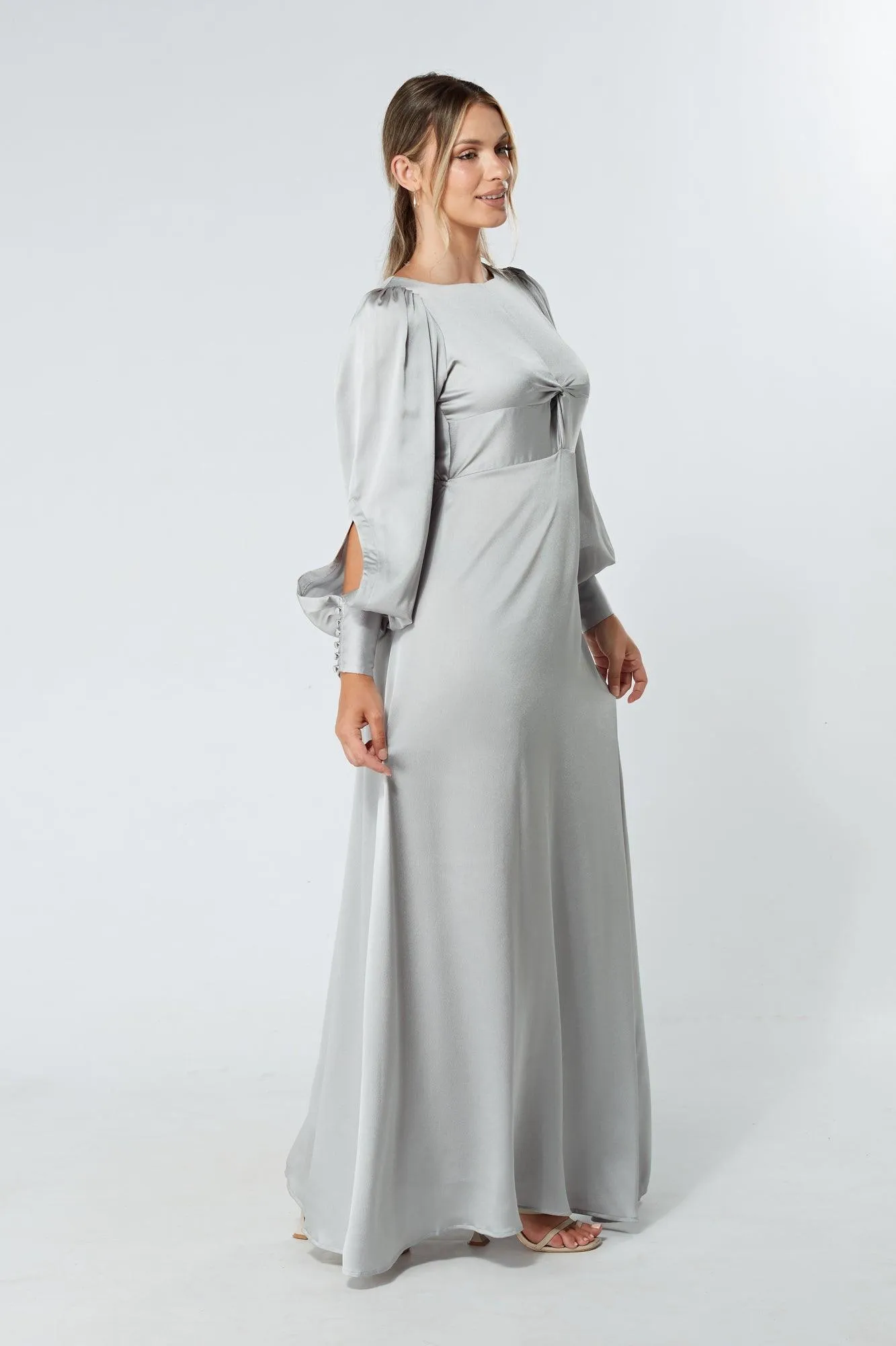 Lila Silver Knotted Front Soft Crepe Maxi Dress