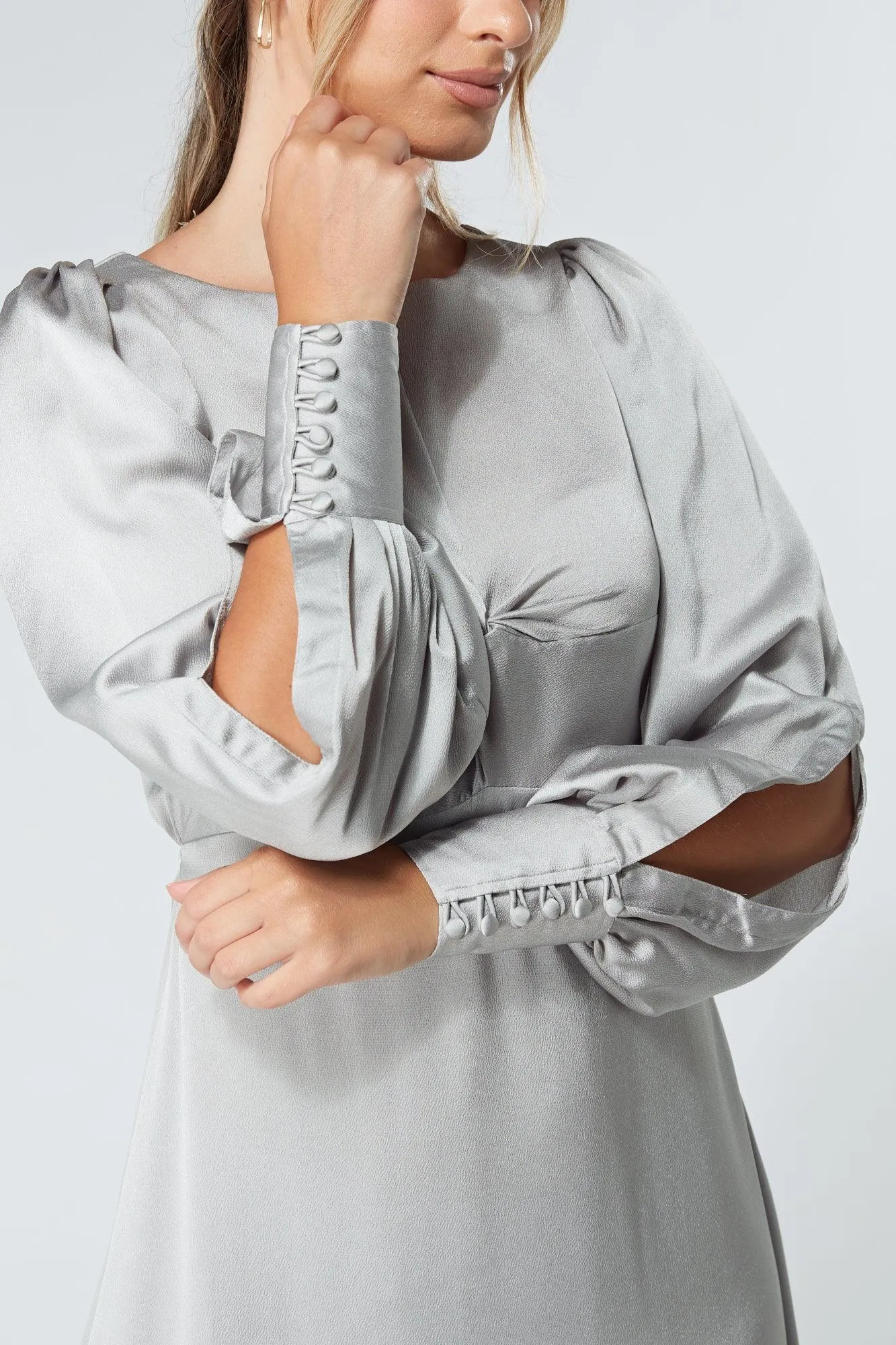 Lila Silver Knotted Front Soft Crepe Maxi Dress