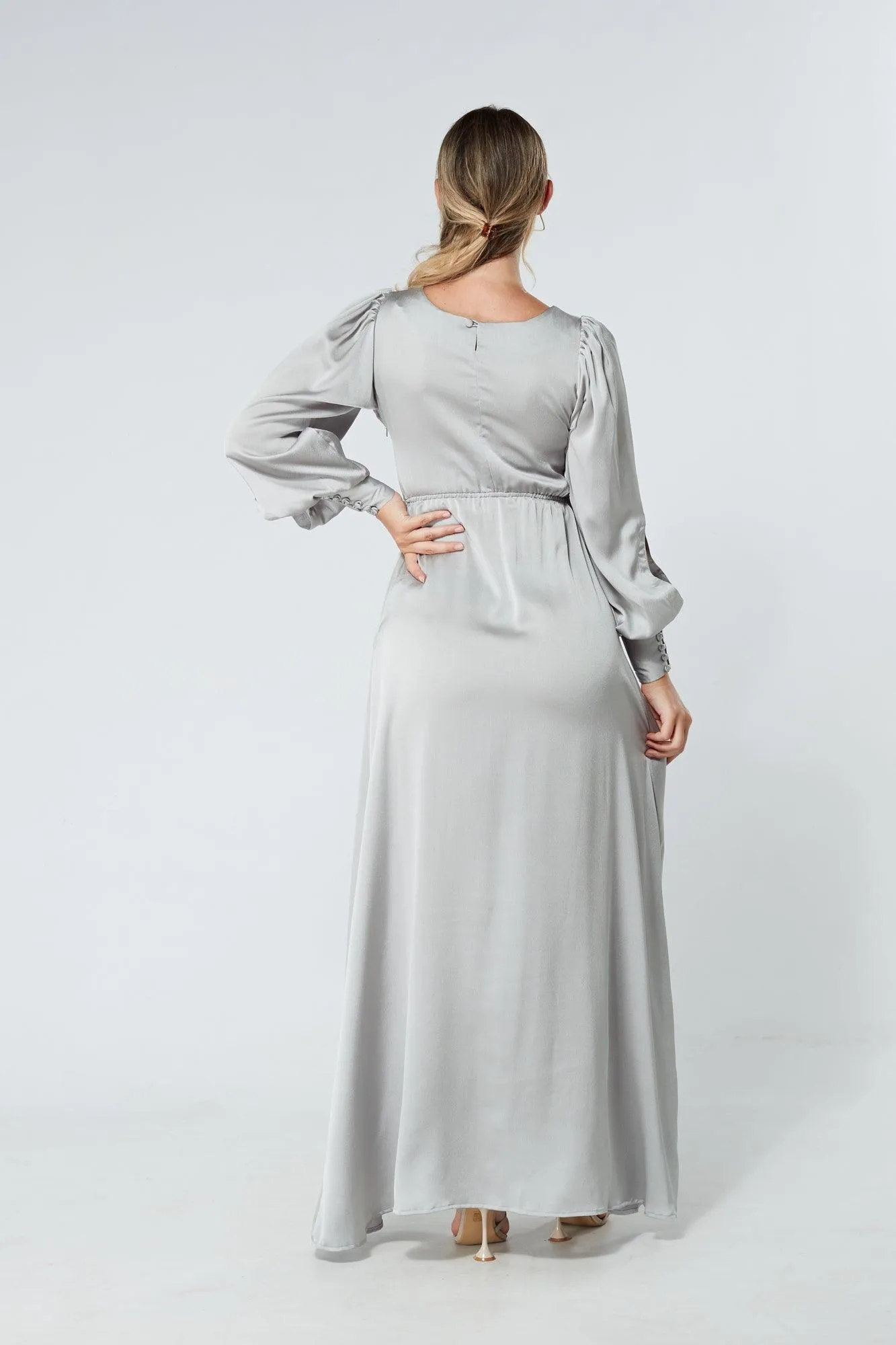 Lila Silver Knotted Front Soft Crepe Maxi Dress