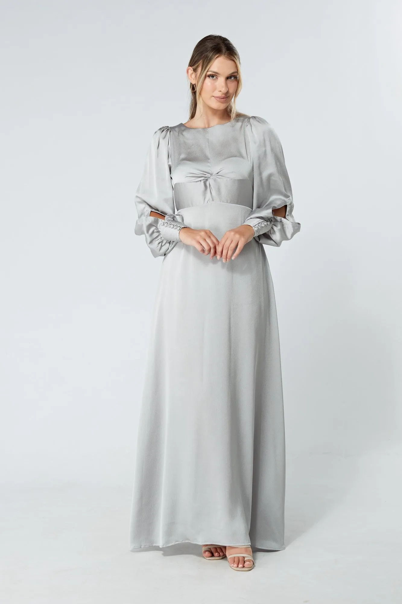 Lila Silver Knotted Front Soft Crepe Maxi Dress