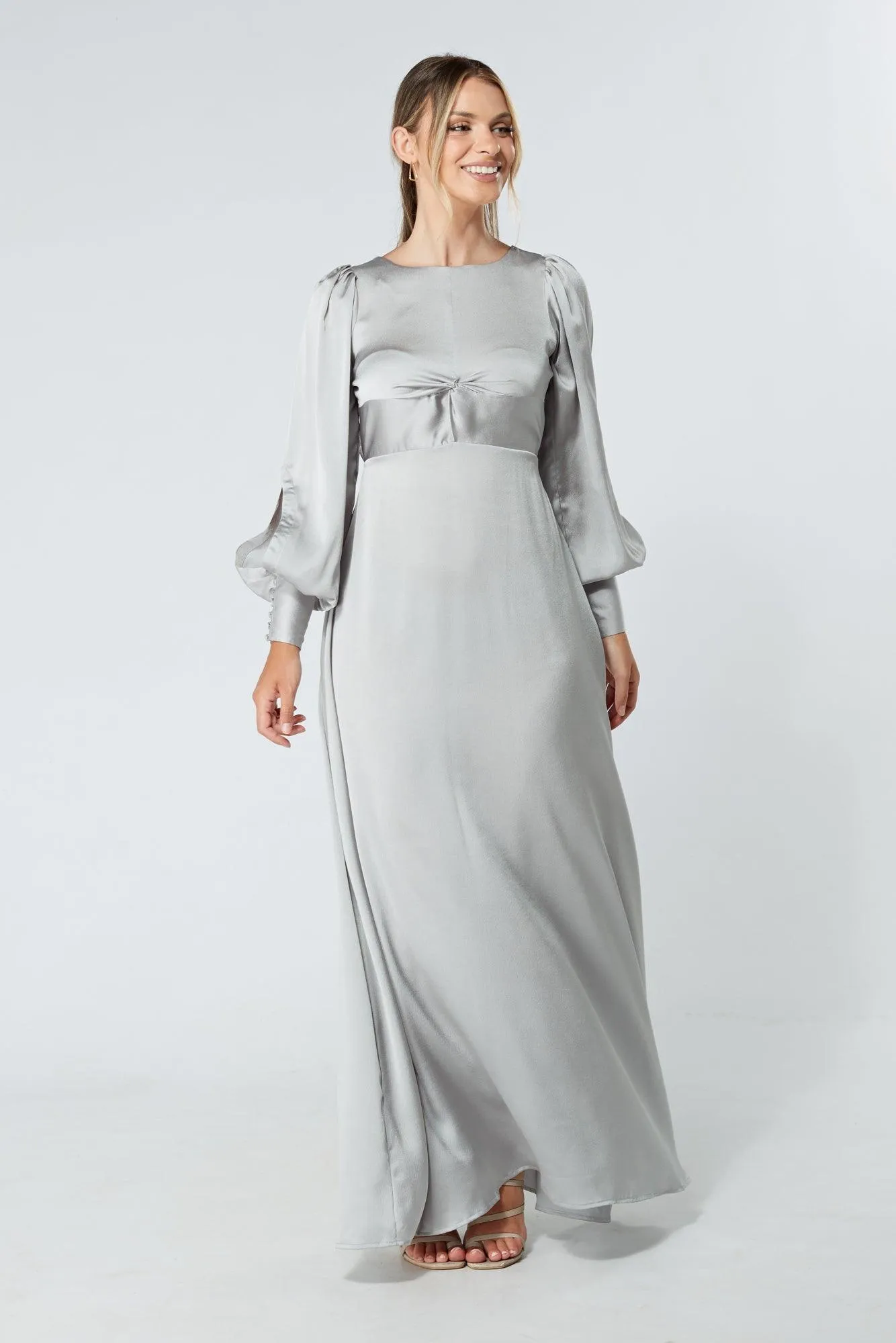 Lila Silver Knotted Front Soft Crepe Maxi Dress