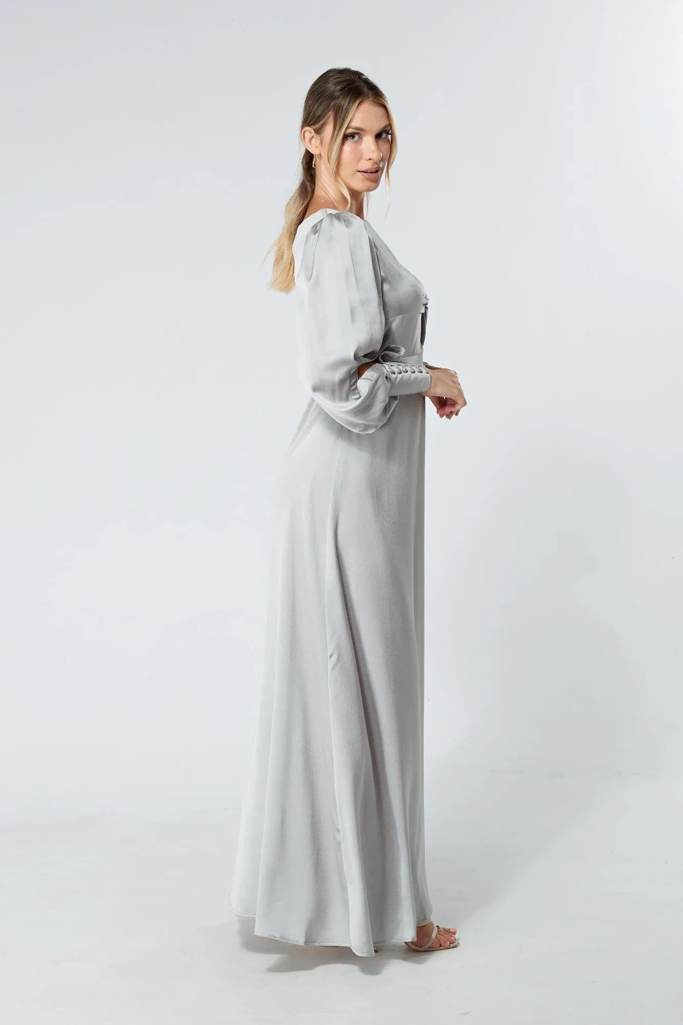 Lila Silver Knotted Front Soft Crepe Maxi Dress