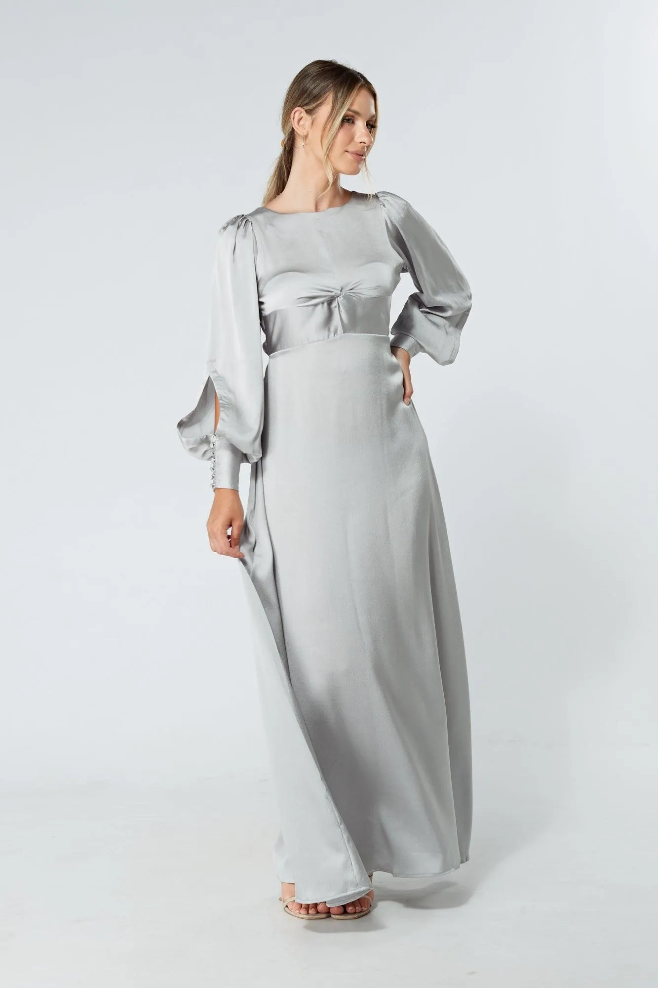 Lila Silver Knotted Front Soft Crepe Maxi Dress
