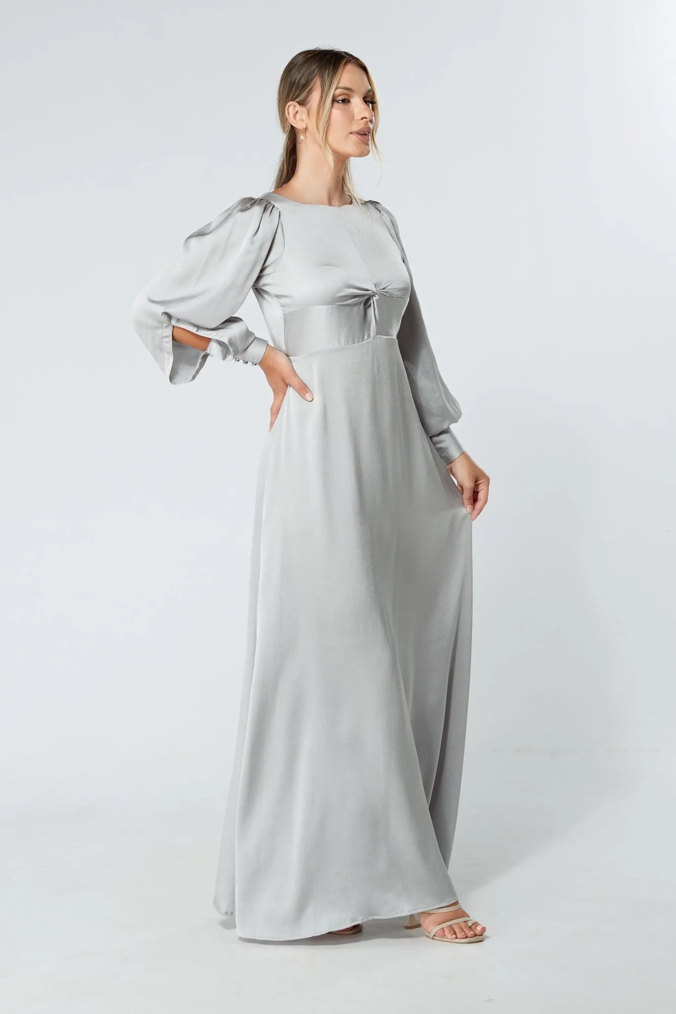 Lila Silver Knotted Front Soft Crepe Maxi Dress