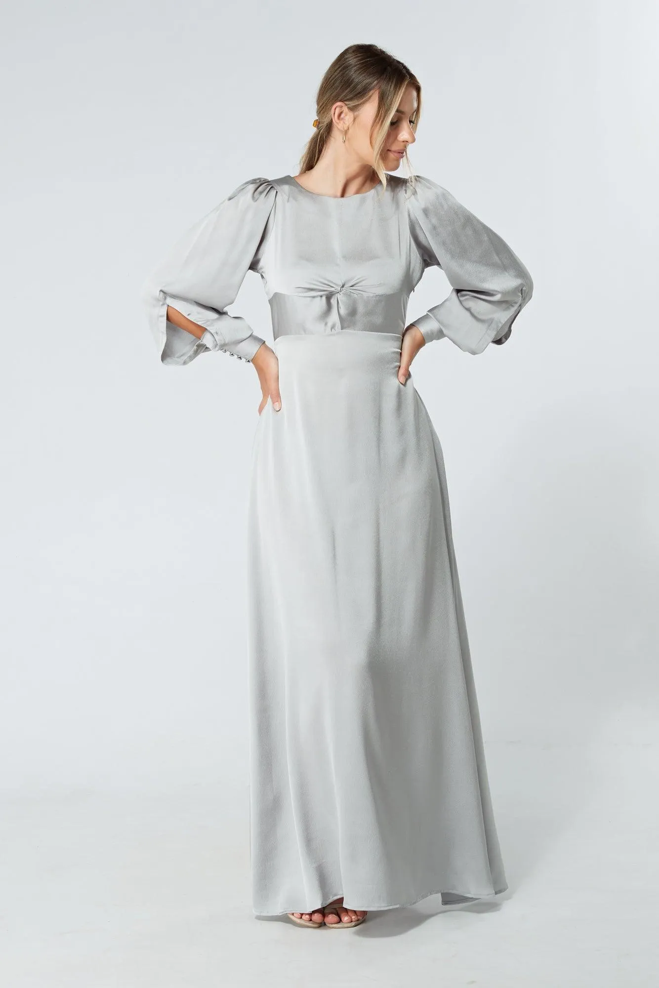 Lila Silver Knotted Front Soft Crepe Maxi Dress