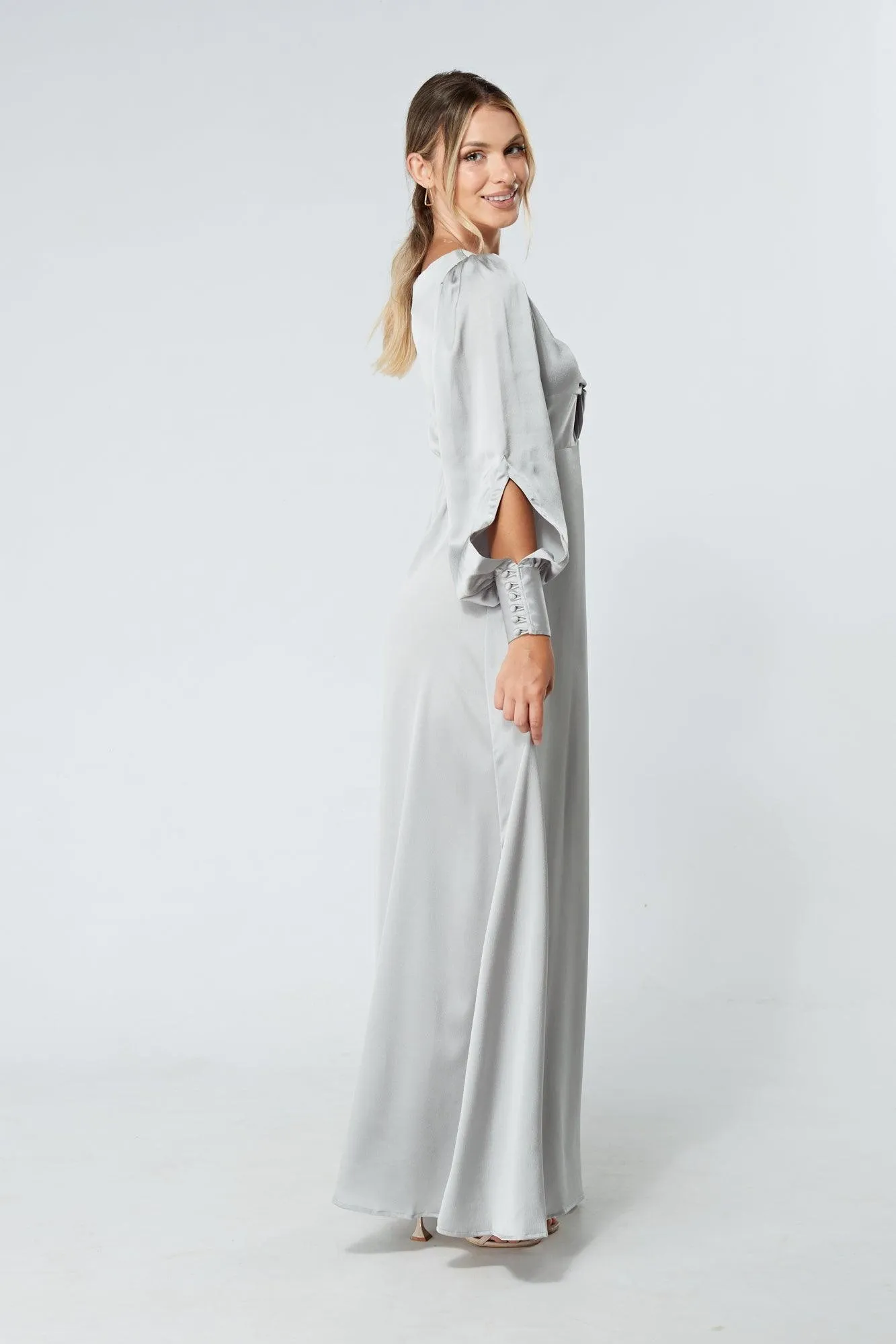 Lila Silver Knotted Front Soft Crepe Maxi Dress