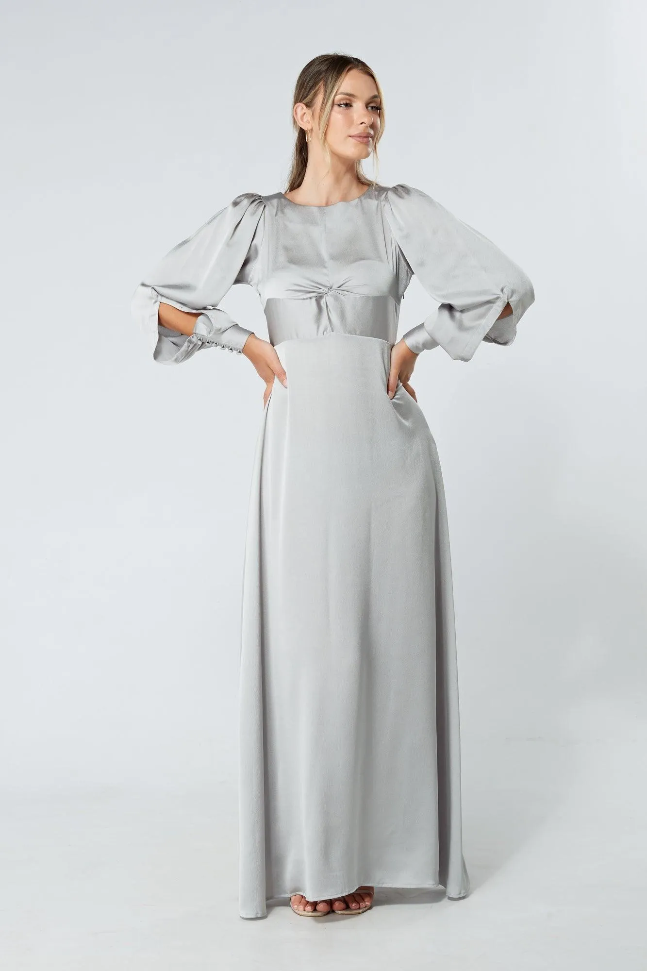 Lila Silver Knotted Front Soft Crepe Maxi Dress