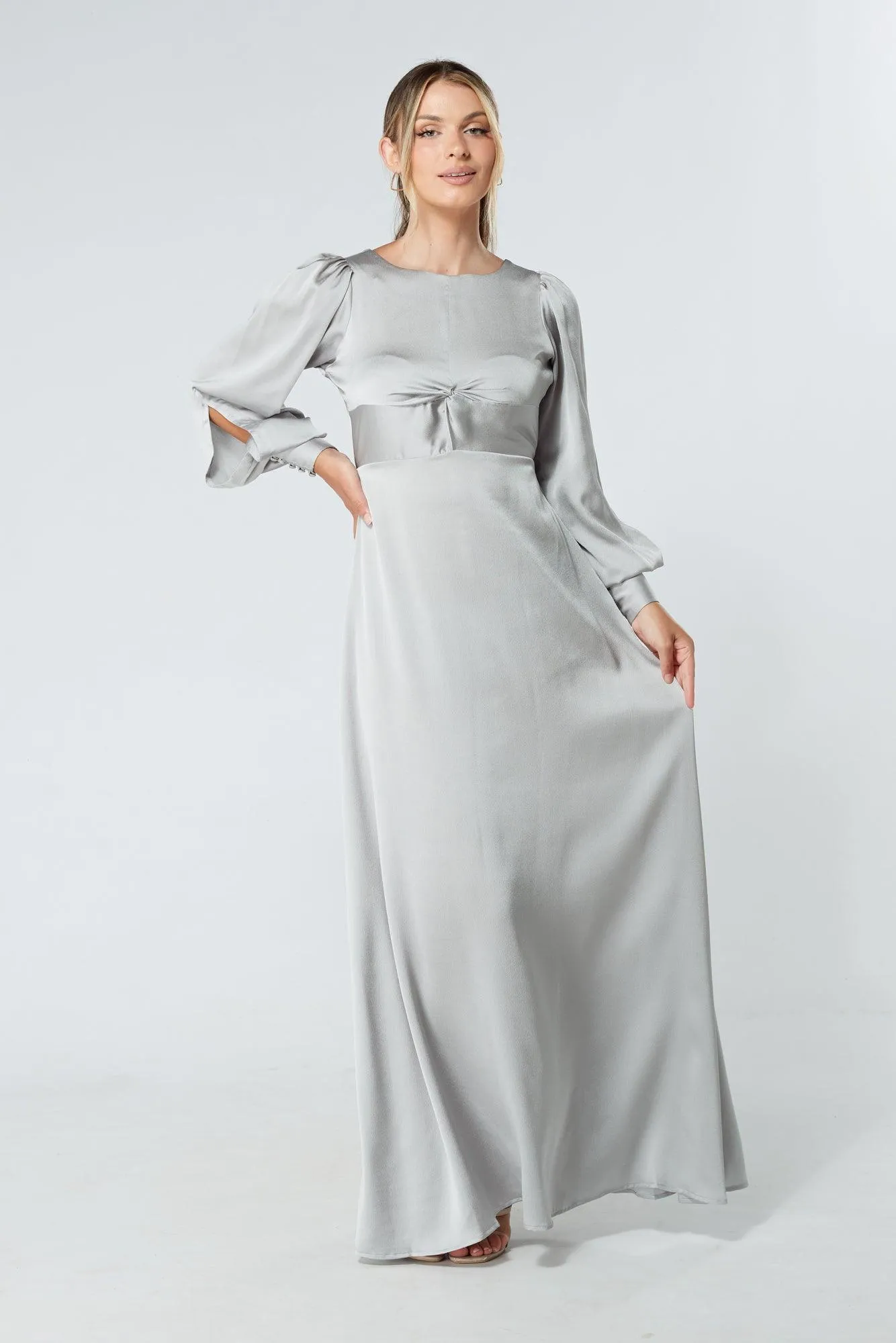 Lila Silver Knotted Front Soft Crepe Maxi Dress
