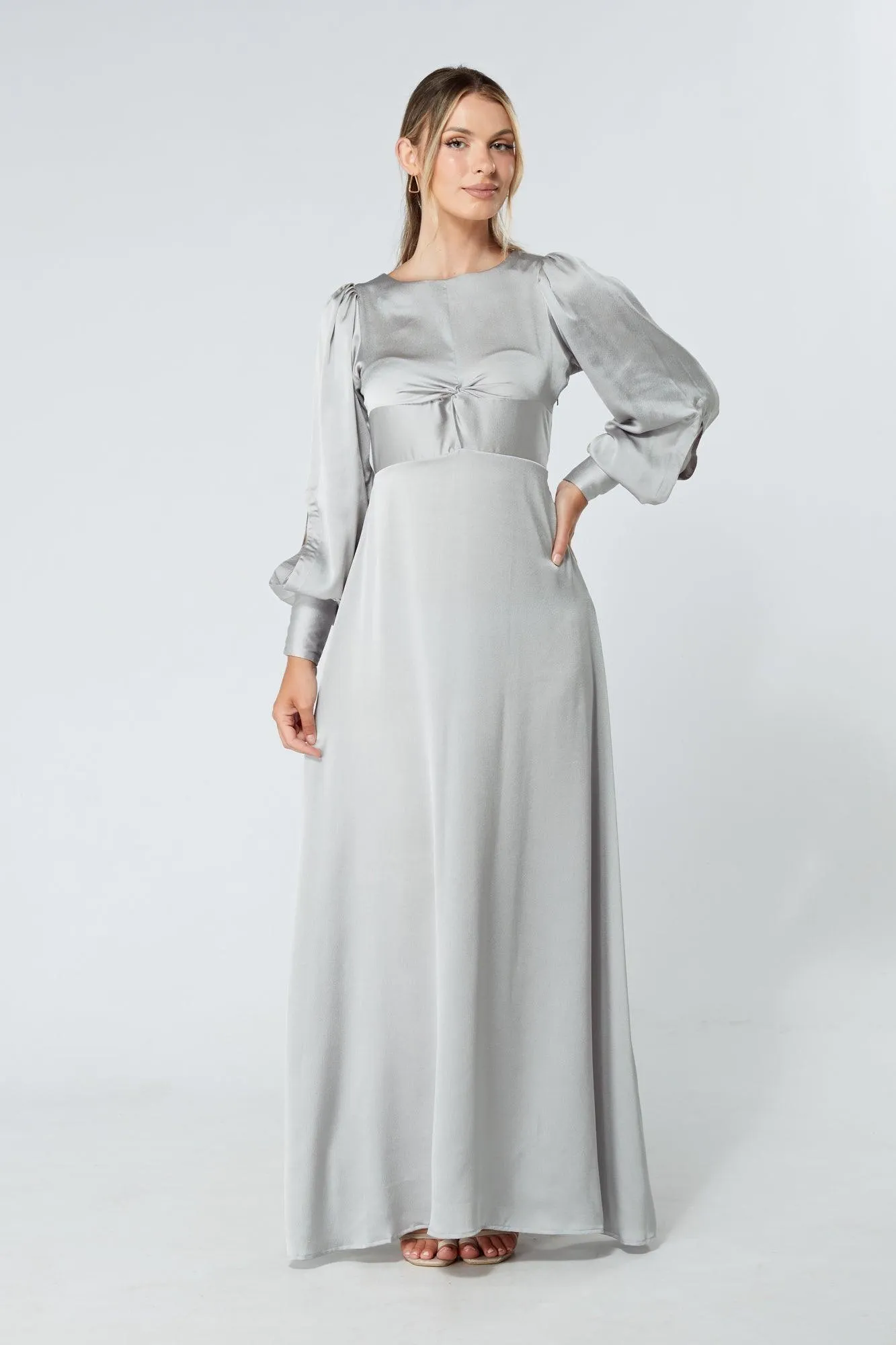Lila Silver Knotted Front Soft Crepe Maxi Dress